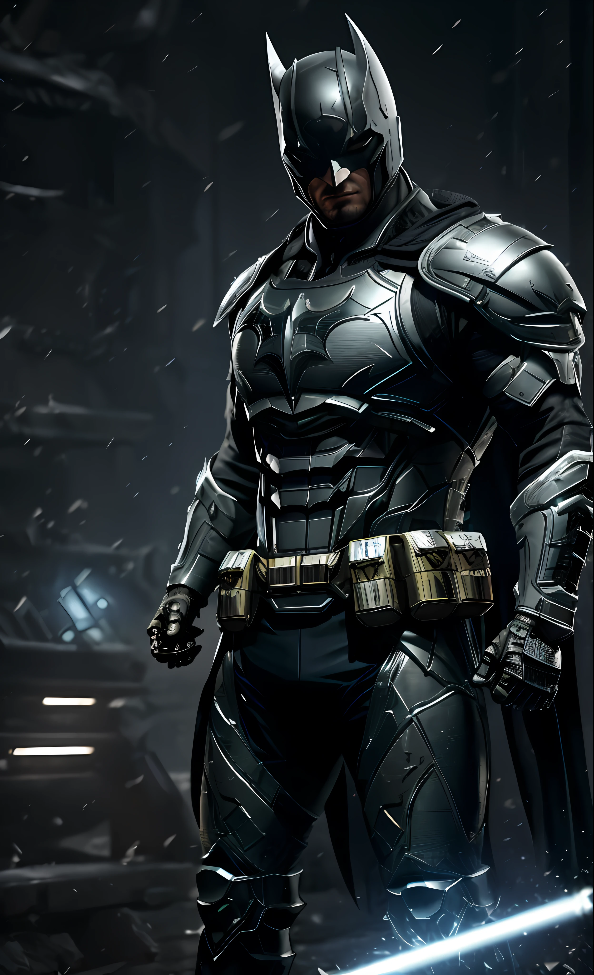3d render of a highly detailed [Batman|Cyborg] wearing cybernetics and intricate detail armor with armored plates, hdr, 8k, subsurface scattering, specular light, highres, octane render, ray traced