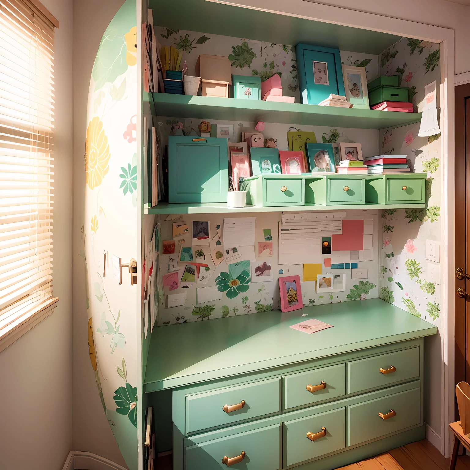 Children's bedroom, for 2 girls, Camas estimo montessoriana, Built-in wardrobe, Study table --auto --s2