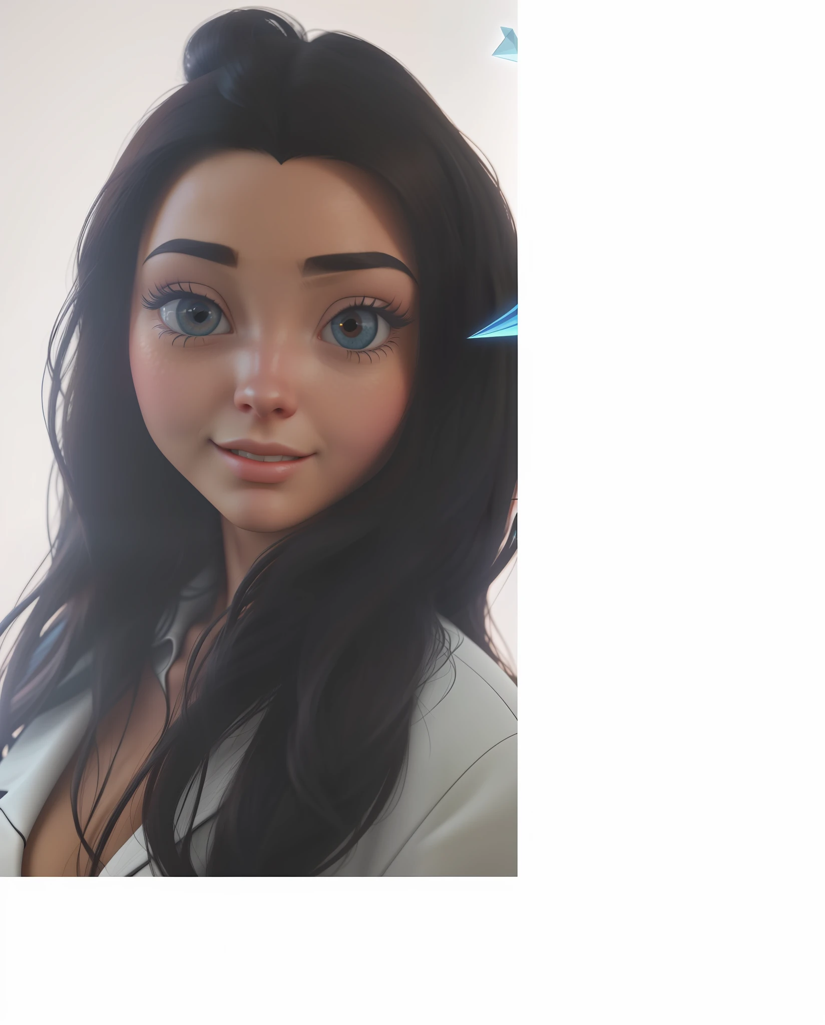 there is a cartoon picture of a woman with long hair, photorealistic disney, close up character, semi - realistic render, photorealistic artstyle, realistic artstyle, character close up, realistic maya, realistic anime 3 d style, closeup character portrait, realistic cartoon, detailed unblurred face, stylized as a 3d render, character close-up