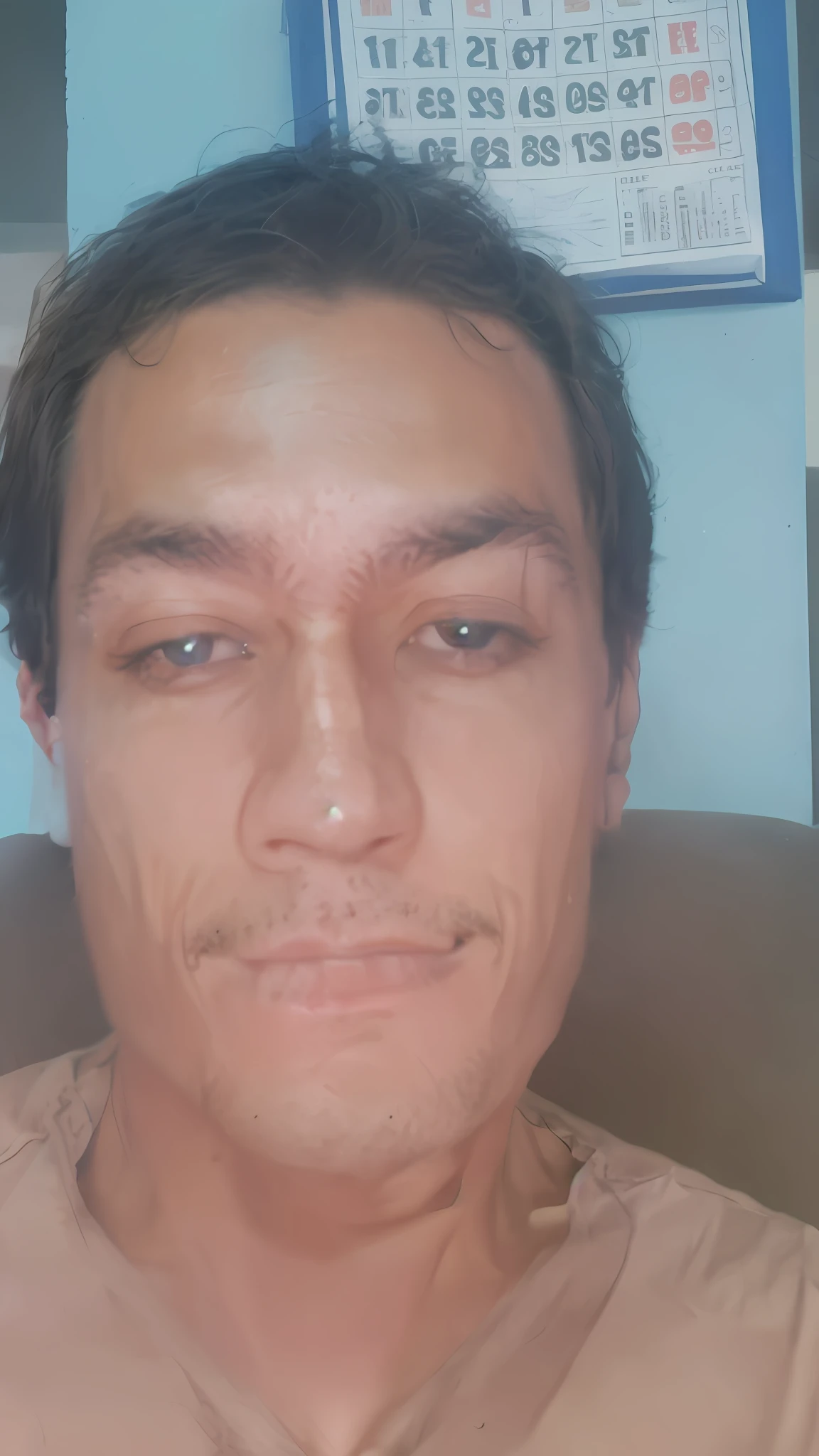 there is a man with a shirt on sitting on a couch, frontal picture, black eyes and large forehead, blue symmetric eyes 24yo, bruised face, help me, clean brutal blooded face, very detailled face, huge bulbous pitch black eyes, bulging eyes, large black eyes, with a bruised face and bruises, crooked nose