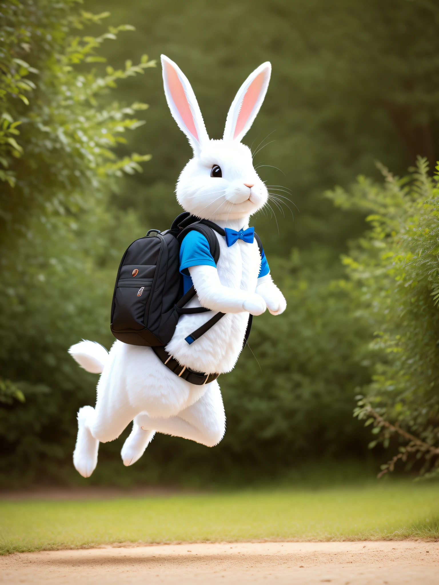 there is a playful rabbit flying through the air with a backpack, fat bugs , bugs , portrait of a bugs , the furry fursuit is running, evil bugs , anthropomorphic rabbit, taken with sony a7r camera, a hyper realistic, electrixbunny, photorealistic”, photorealistic ”, taken with canon 5d mk4