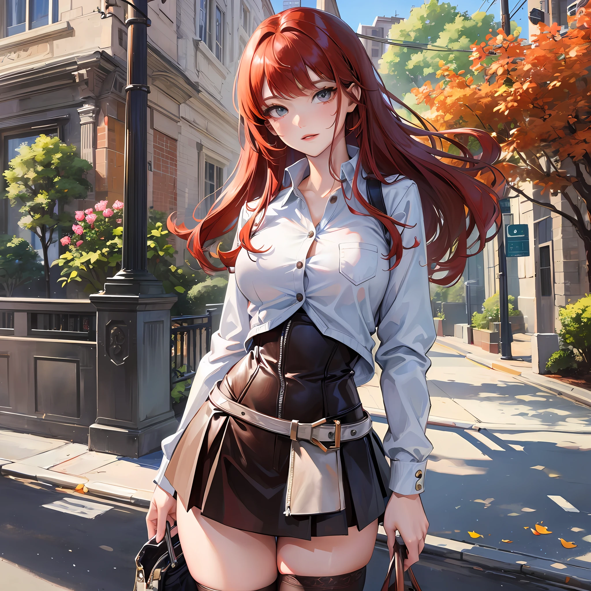 (masterpiece), (best quality), (ultra-detailed), , redhead, student, miniskirt