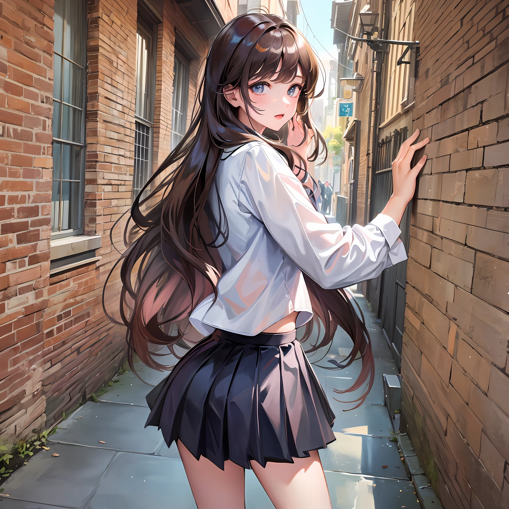 **(masterpiece), (best quality), (ultra-detailed), student, young, under butt, pleated skirt**