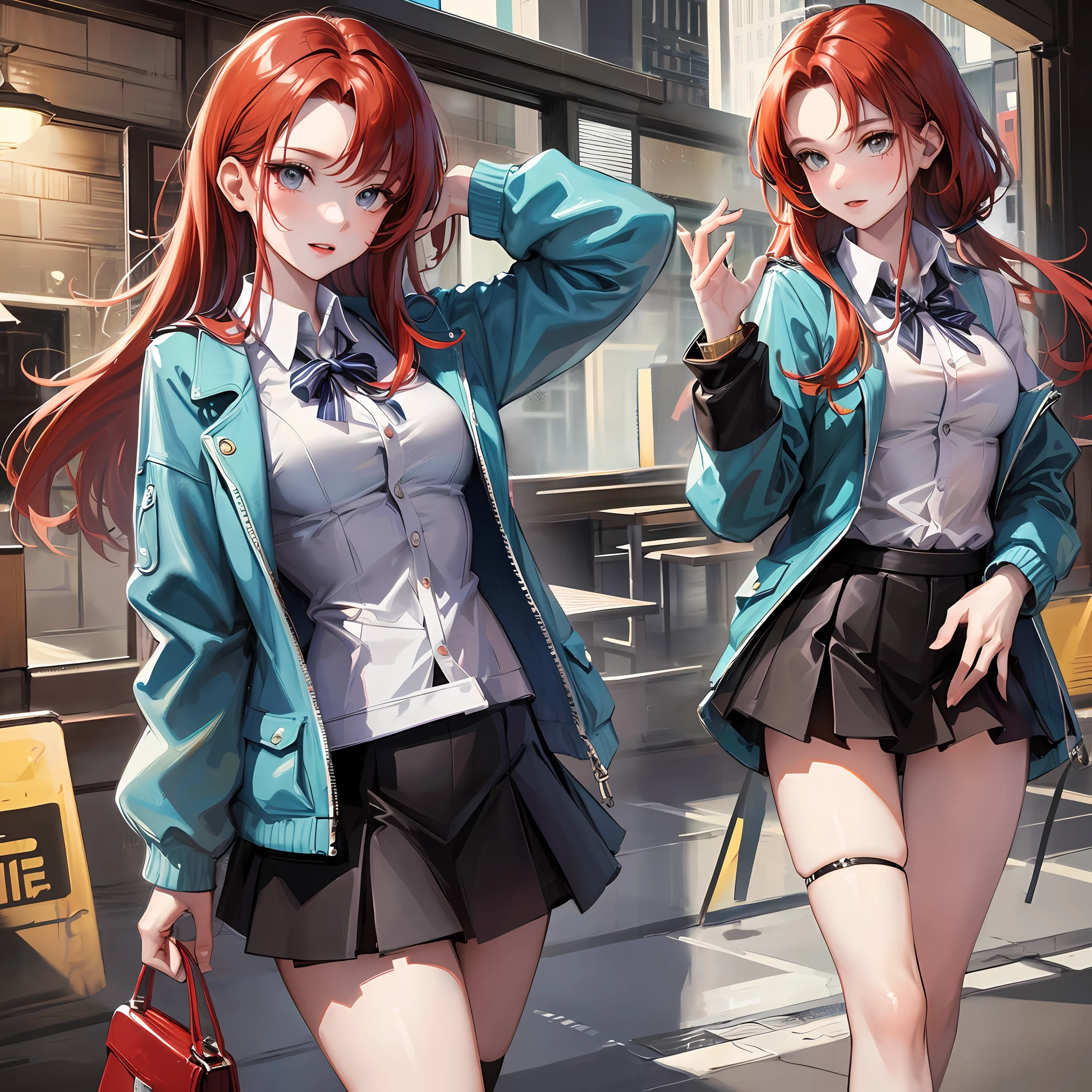 (masterpiece), (best quality), (ultra-detailed), , redhead, student, miniskirt