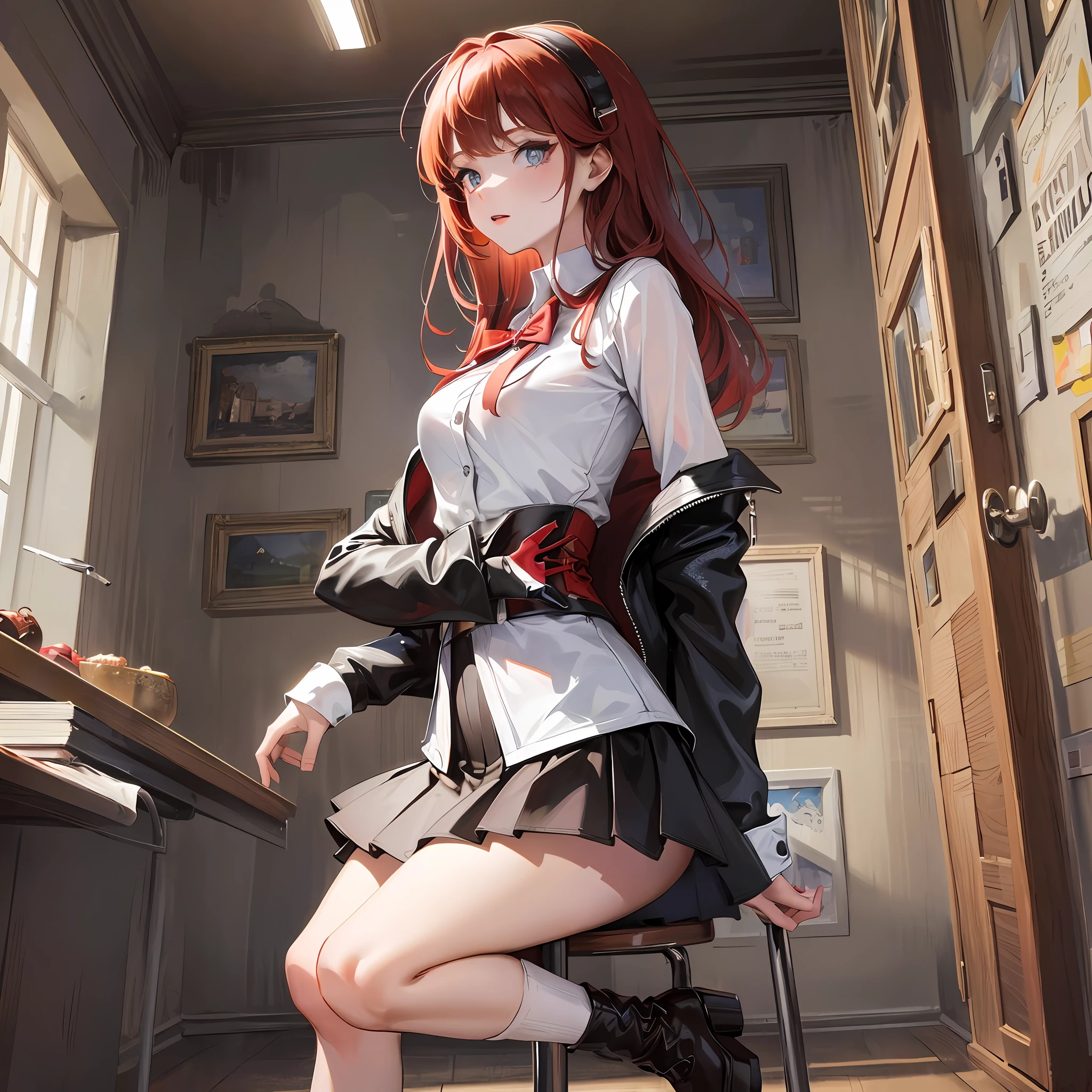 **(masterpiece), (best quality), (ultra-detailed), teen, redhead, student, miniskirt**