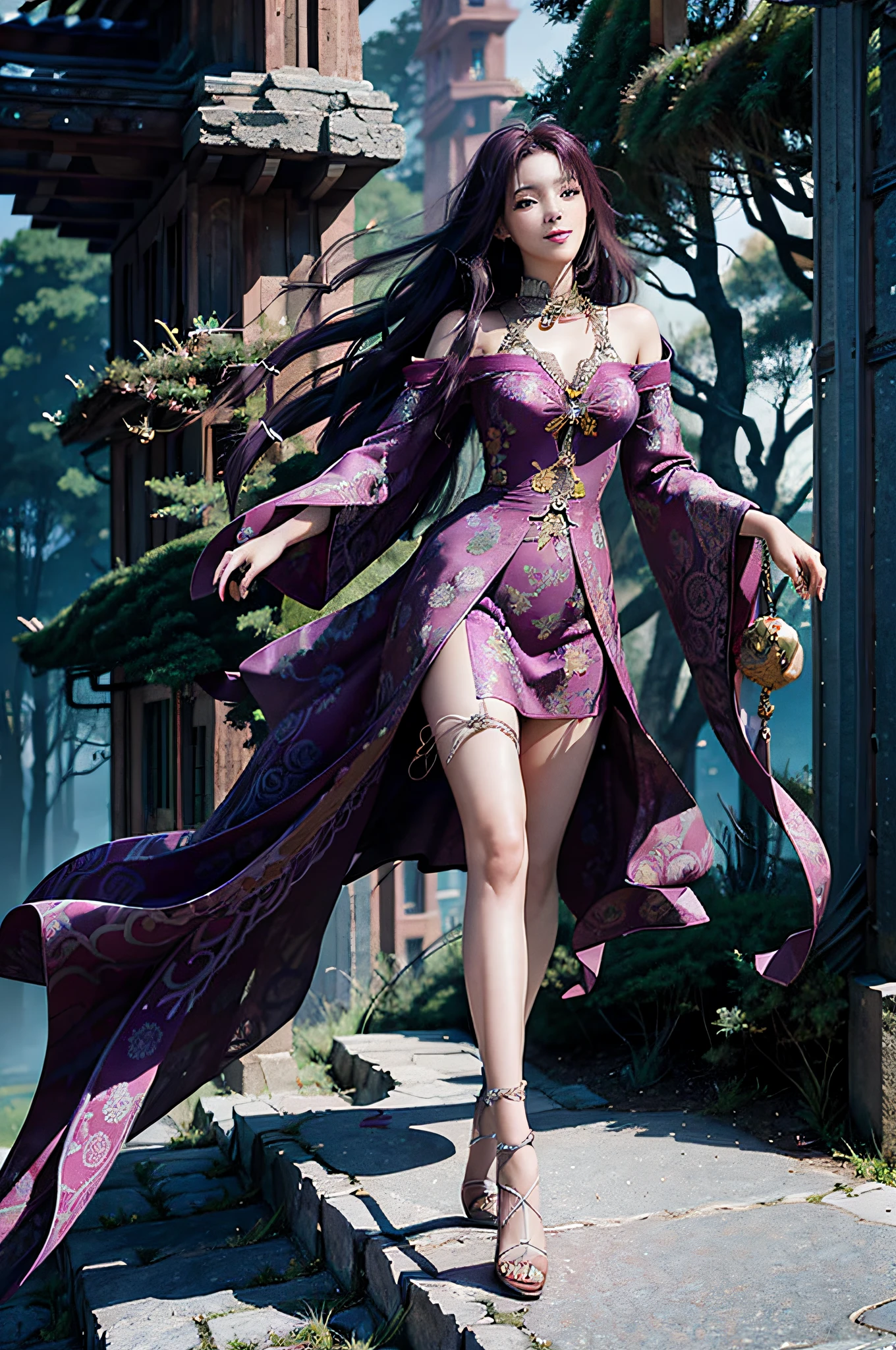 1girl, solo, long dark purple hair, official art, 8k unit wallpaper, ultra detailed, beautiful and aesthetic, masterpiece, best quality, realistic, (zentangle, mandala, tangled, tangled), (fractal art), (silk ecstasy: 1.5 ), web, chain, extremely detailed, dynamic angle, epic composition, the most beautiful form of chaos, elegant, brutalist design, vivid colors, romanticism, zhongfenghua, gray mist, smile