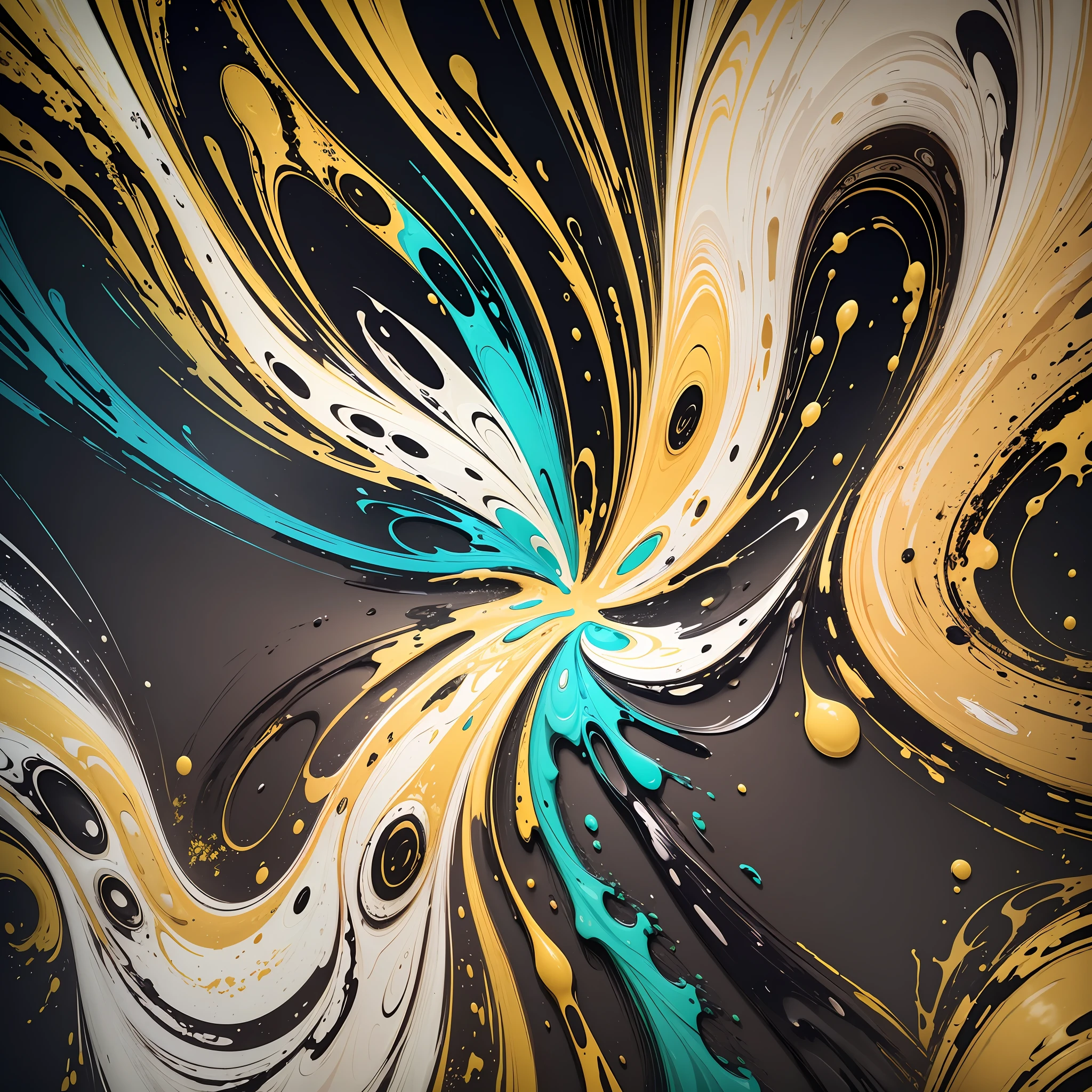 abstract background of fluid painting with a yellow swirl and cylindrical cells 3D, green, black, white and gold, drained liquid fluid abstract art, intricate fluid neon paint, fluid painting of phosphoric and very bright liquid marble, vibrant acrylic art abstract liquid, colorful swirls of paint, gold marbled paper background, swirling liquids, bright marbled neon effect, spilled paint art, paint swirls, paint spill aesthetics --auto --s2