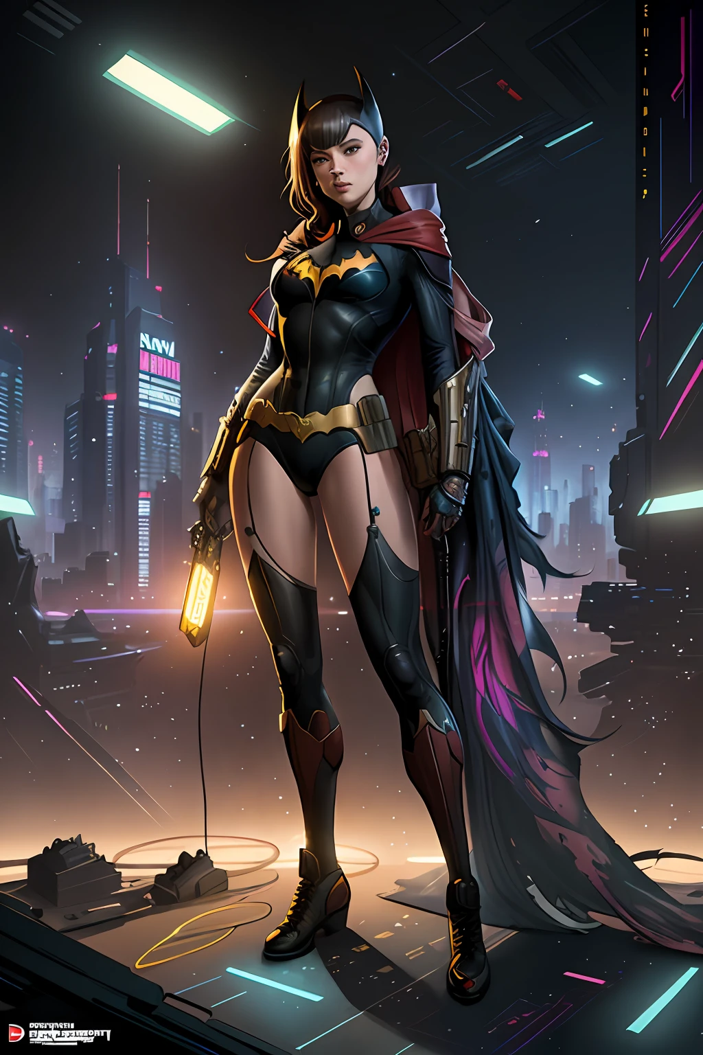 a masterpiece, sticker of a batgirl/supergirl from dc comic wearing alternate yellow costume, coy and alluring, full body, Kim Jung gi, freedom, soul, digital illustration, comic style, cyberpunk, perfect anatomy, centered, approaching perfection, dynamic, highly detailed, watercolor painting, artstation, concept art, smooth, sharp focus, illustration, art by Carne Griffiths and Wadim Kashin, unique, award winning, masterpiece