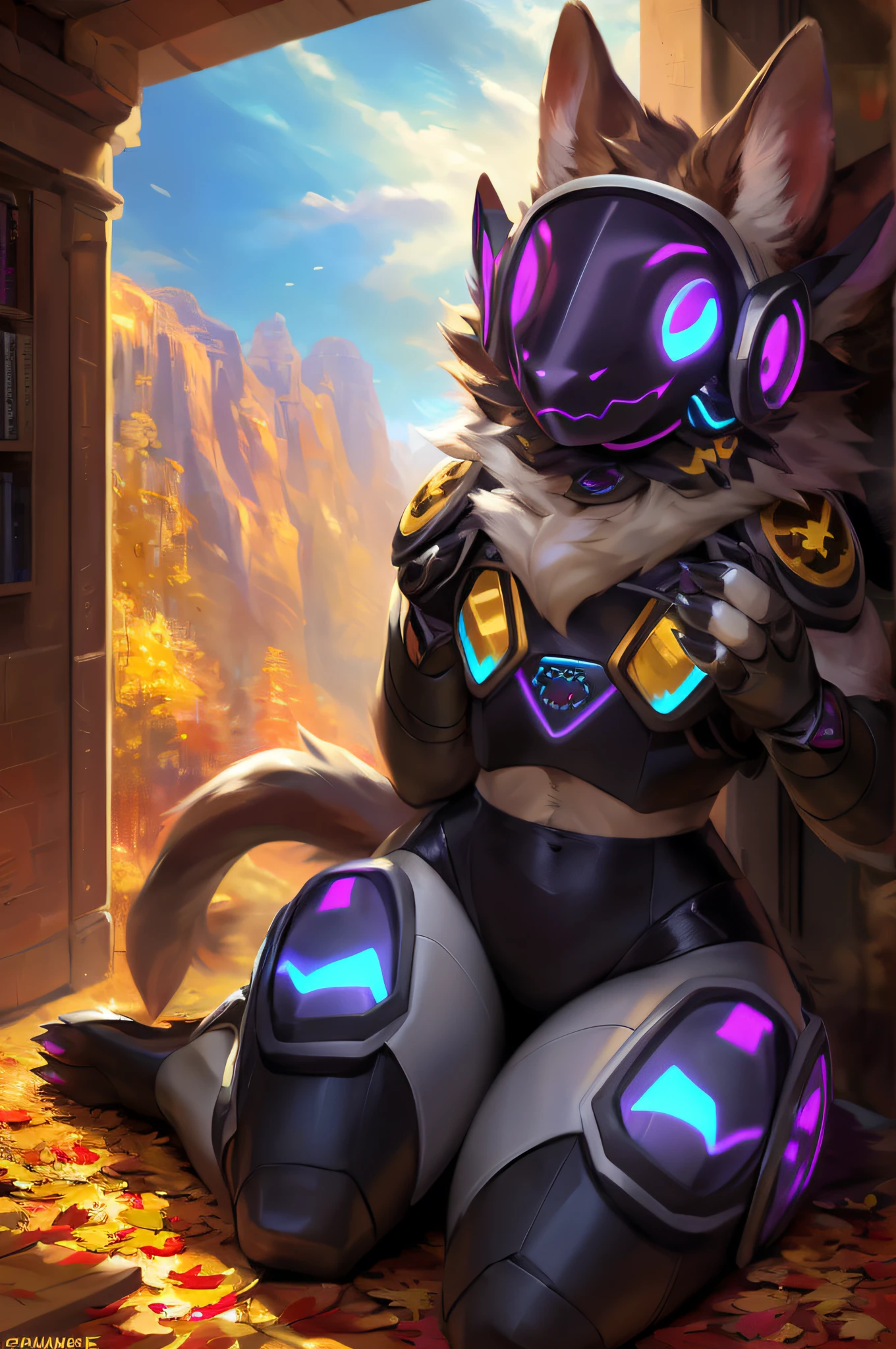 uploaded on e621, by Pino Daeni, by Ruan Jia, by Miles-DF, by Alayna Lemmer, by Carlo Galli Bibiena, 
solo (((dark yellow cybernetics protogen))) with ((display face)) and (fluffy ears) and (neck tuft) and (claws) and (clear dark magenta eyes), 
(portrait), [nude], (((detailed Chunie anthro [robot] protogen))), (detailed Chunie lighting), (detailed fur), (detailed Shiitakemeshi skin),
(cinematic lighting), [detailed ambient light], [detailed face and eyes], (lying at game store on autumn day), [starry], 
((looking at viewer)), (front view), [genital focus], ((half body shadow)), backlighting, crepuscular ray, 
[gray natural lighting], [ambient light on the belly], [higher body and limbs detail],
[realistic proportions], [explict content], [sharp focus], (questionable content), (shaded), ((masterpiece))