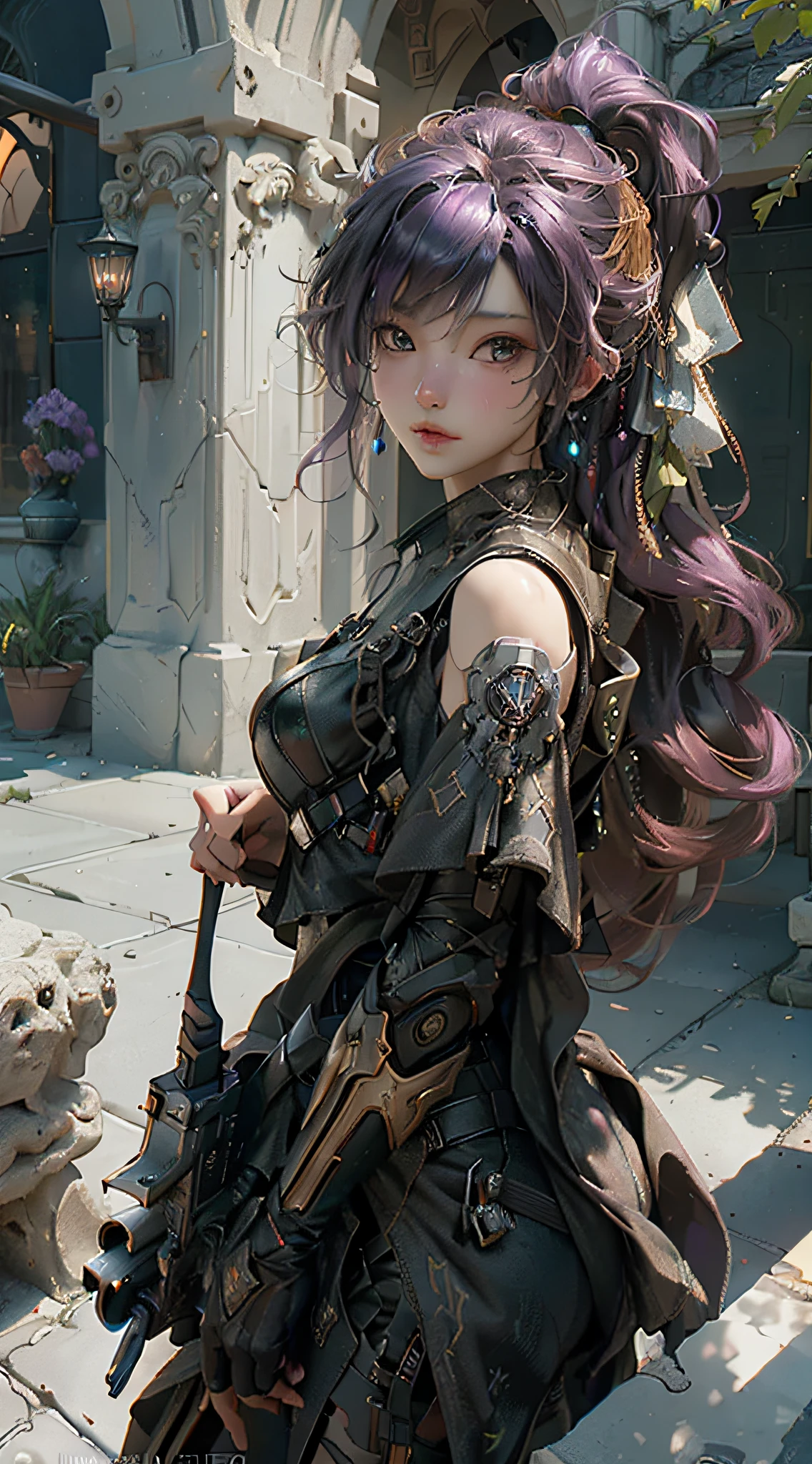 ((Best Quality)), ((Masterpiece)), (Detailed: 1.4), 3D, An Image of a Beautiful Cyberpunk Female, HDR (High Dynamic Range), Ray Tracing, NVIDIA RTX, Super-Resolution, Unreal 5, Subsurface Scattering, PBR Texturing, Post-processing, Anisotropic Filtering, Depth of Field, Maximum Clarity and Sharpness, Multilayer Textures, Albedo and Specular Maps, Surface Shading, Accurate Simulation of Light-Material Interaction, Perfect Proportions, Octane Render, Two-tone lighting, Wide aperture, Low ISO, white balance, rule of thirds, 8K RAW, masterpiece, best quality, (8k very detailed CG unit wallpaper) (best quality), (best illustration), (best shading) a golden sea wave, bright orange aol sunset through the wave, golden water drops flying, (:1.6), purple hair