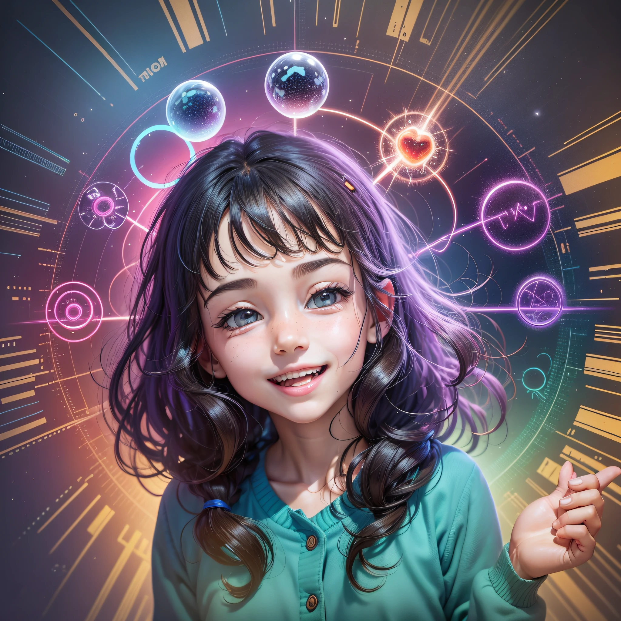 Capture the real image that conveys the magic of Quantum Therapy to children and s, where vibrant colors and bright smiles reflect emotional balance, overcoming school stress, and personal growth.