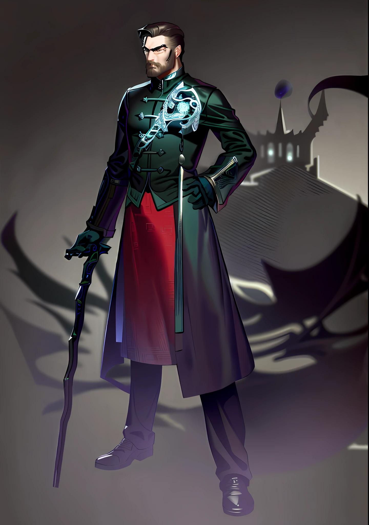 A man in a black coat and a cane stands with a sword, detailed full-body concept art, detailed full-body concept, black gold uniform, Feng Zhu concept art, wearing a black noble suit, full-body concept art, full-body concept, demon noble character design, beautiful full-body concept art, new costume concept design, delicate androgynous prince, concept art character(1man, fat adult Scottish man:1.2), silver eyes, brown hair, undercut,
looking down, solo, half shot, detailed background, detailed face, (V0id3nergy, empty theme:1.1) evil mage, tattered blue magic robes, determined expression, green color scheme, dark green light, summoning circle, bright magic text, dark atmosphere, shadows, realistic lighting, floating particles, sparks, surrounded by red ray casting spell, summoning, (thick melted candles:0.8), red arcane symbols, eyes hungry for power, bloom
SCG, --auto --s2