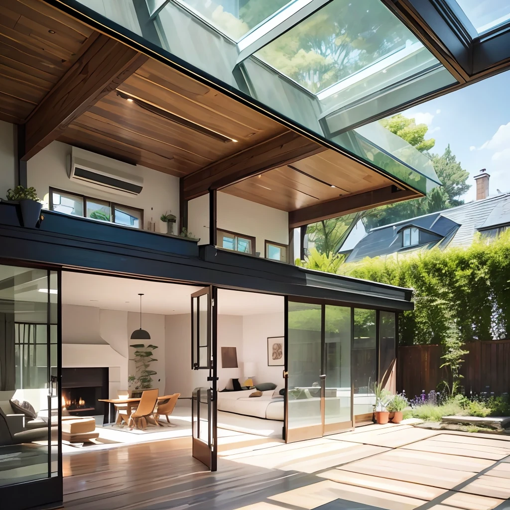 Beautiful modern country house, all wood and glass, wide doors, very bright, beautiful roof wonderfully designed to make good use of the sunlight, beautiful flowered garden around. --auto --s2
