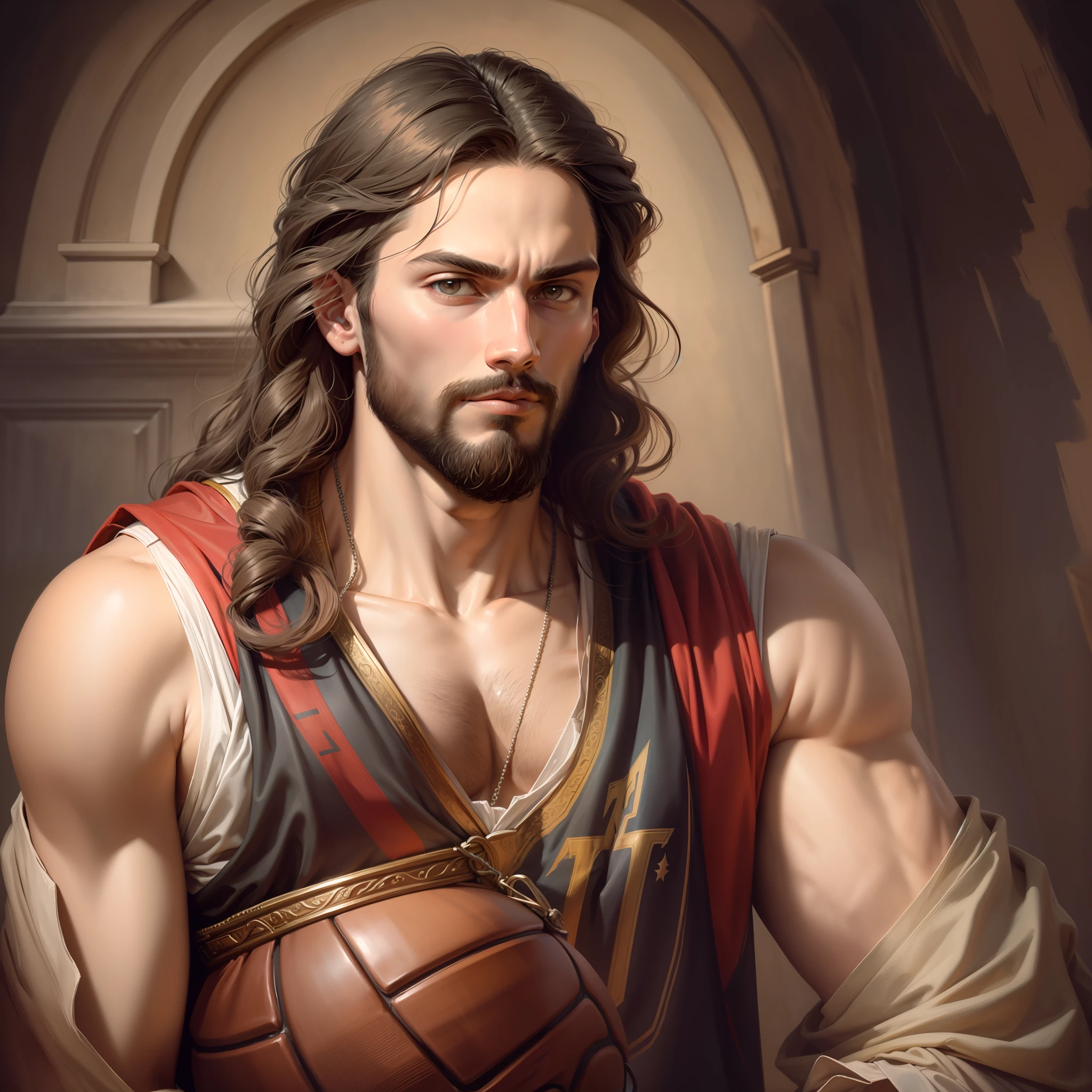 "Draw several illustrations of the theme Jesus Christ street basketball player in high resolution with Renaissance art style, quality: 8k, detailed"