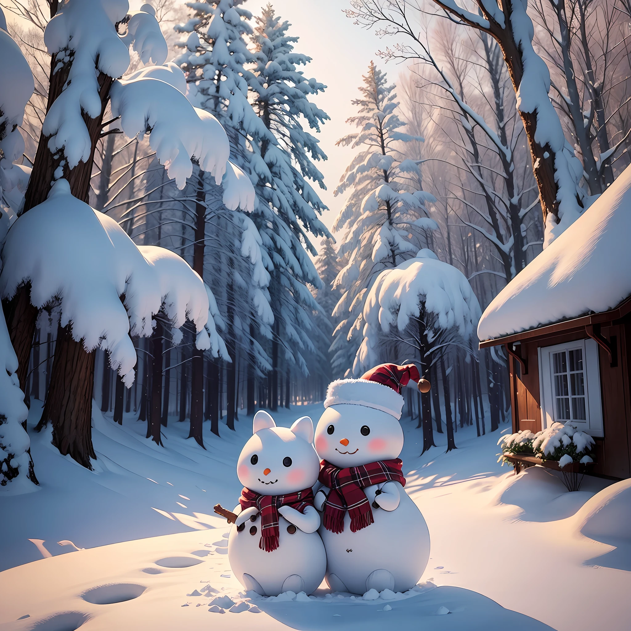 ((magical)), ((charming)), (winter) wonderland, heart-shaped snowmen and trees. The background is a snowy landscape and a few squirrels. [Winter: 1.1], [Wonderland: 1.1], [Snowman:1.1], [Heart-shaped Trees: 1.6], [Snow: 1.1], [Squirrel: 1.1], [Magic: 1.2], [Enchanting: 1.2]. --auto --s2