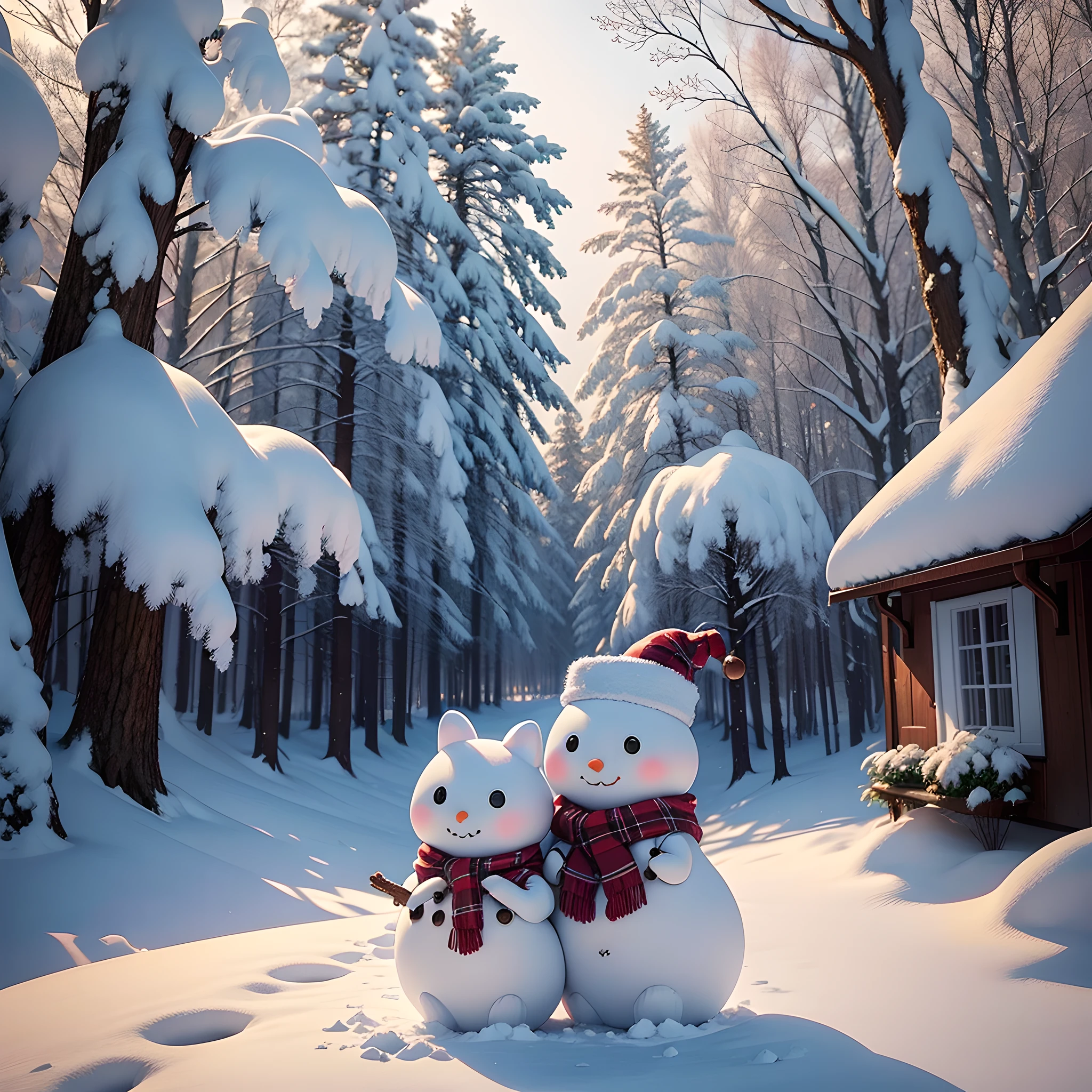((magical)), ((charming)), (winter) wonderland, heart-shaped snowmen and trees. The background is a snowy landscape and a few squirrels. [Winter: 1.1], [Wonderland: 1.1], [Snowman:1.1], [Heart-shaped Trees: 1.6], [Snow: 1.1], [Squirrel: 1.1], [Magic: 1.2], [Enchanting: 1.2]. --auto --s2
