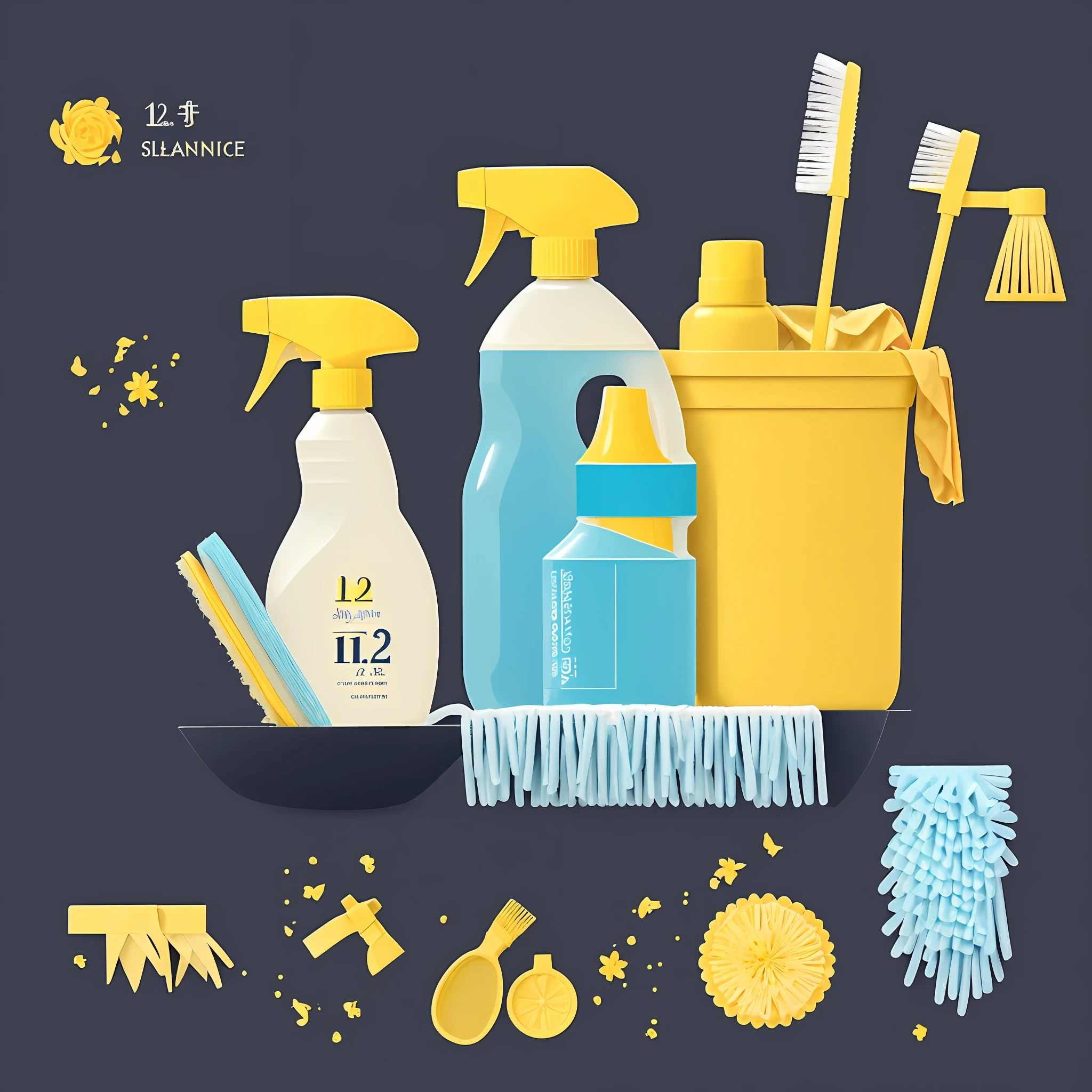 (elegant design,dark background:1.2,cleaning:1.3),cleaning product,organized environment,peeling:1.3,clean,layout,airy Palette: Blue and yellow --auto --s2