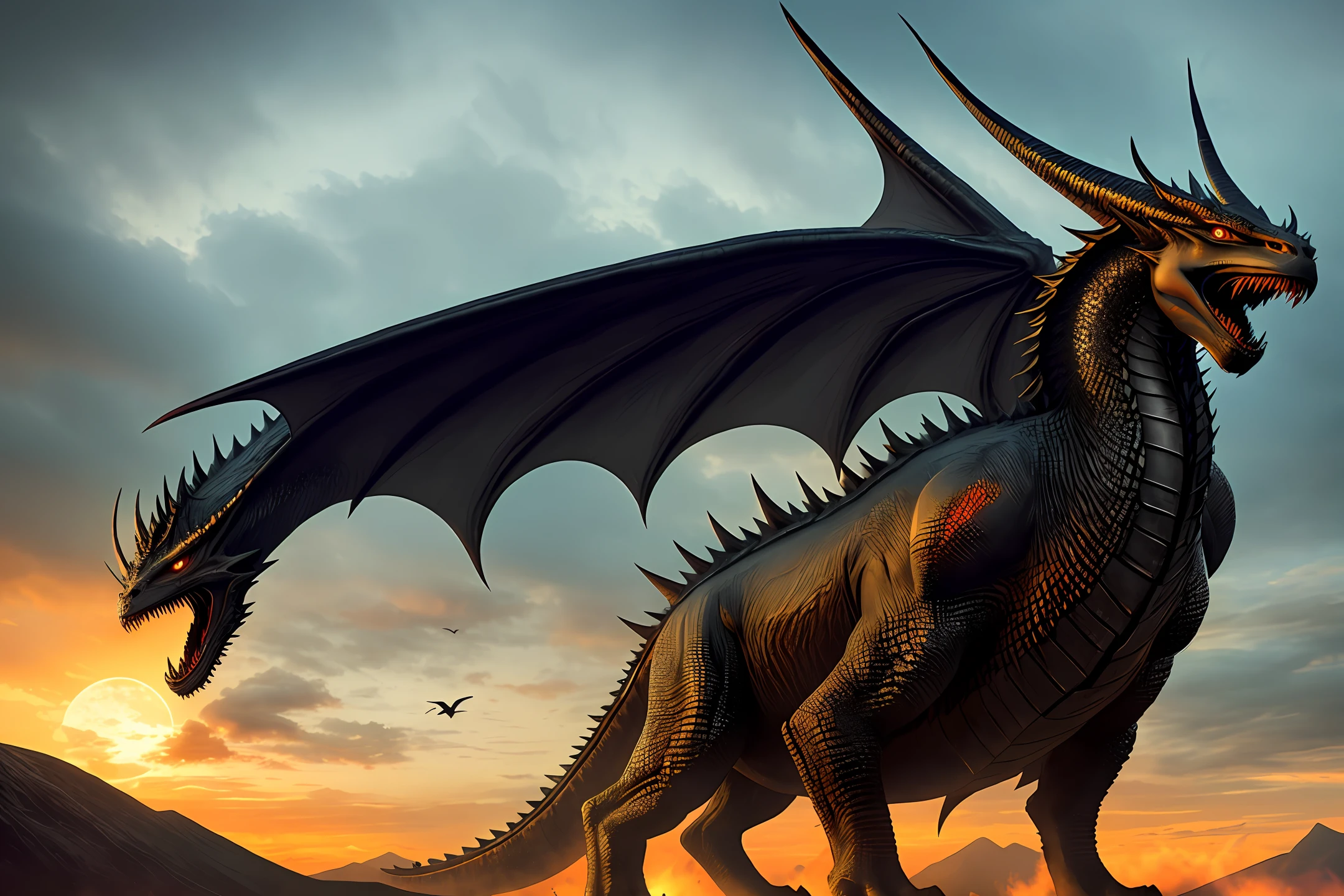Dragon. He was known to be the largest and most powerful dragon ever recorded. With huge black wings and a dark scaly skin, Balerion possessed an imposing and intimidating appearance. His sharp teeth, muscular claws, and fierce orange eyes completed his fearsome look.