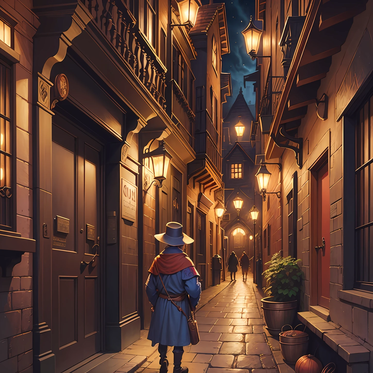 Detailed illustration of the Luggage from Discworld, standing in a dark alleyway, glowing red eyes, intricate, highly detailed, digital painting, art by Paul Kidby and Josh Kirby --auto --s2