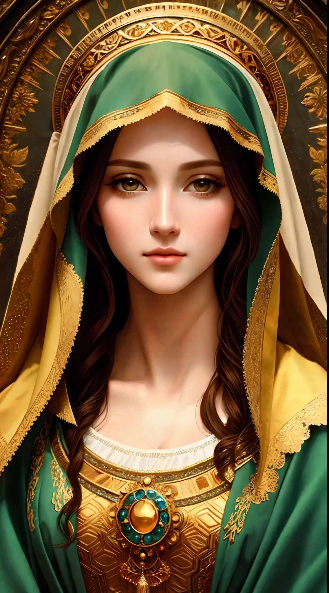 "Realistic masterpiece of painting of the (only Virgin Mary). Wearing a cloak and veil with pastel colors. Inspired by the style of Leonardo da Vinci. (best quality, masterpeace), (perfect composition), golden proportion, (immersive details), (finely detailed beautiful eyes: 1.2), (finely detailed beautiful face: 1.2), (The creation of Adam, Michelangelo's fresco), hdr, cinematic, trend in artstation, trend in CGSociety, intricate, highly detailed. Emphasizing the model's perfect face and exuberant big lips."