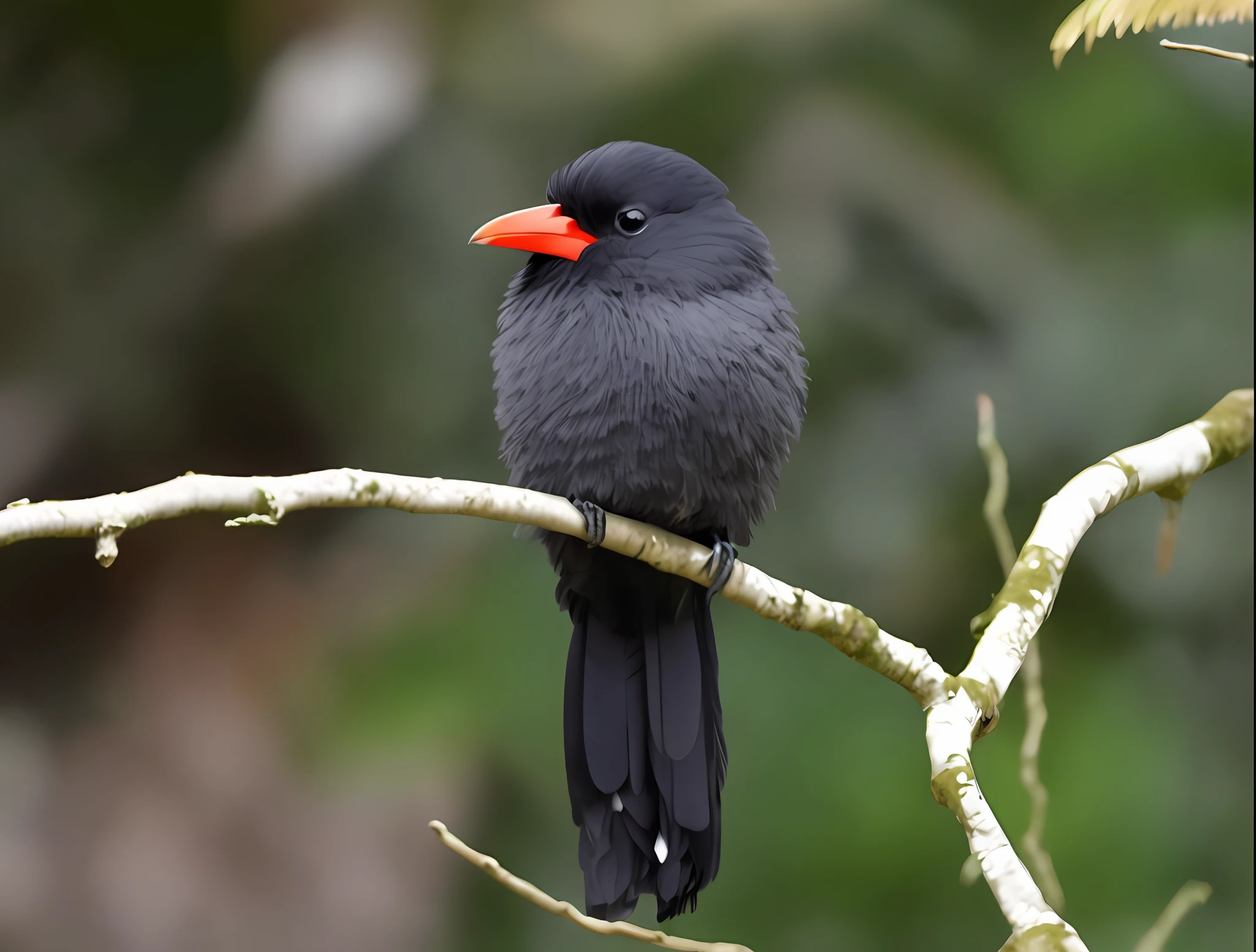 a cartoon image of a bird with black plumage and its red beak