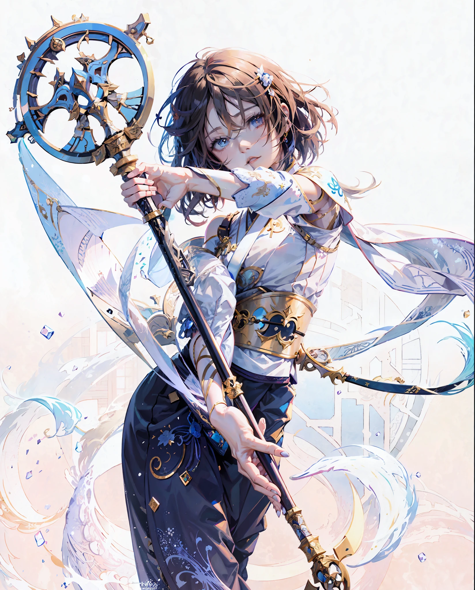 anime girl with a sword and a clock on her arm, by Yang J, beautiful celestial mage, portrait knights of zodiac girl, keqing from genshin impact, a beautiful artwork illustration, anime fantasy illustration, highly detailed exquisite fanart, detailed key anime art, detailed digital anime art, detailed anime character art, high detailed official artwork