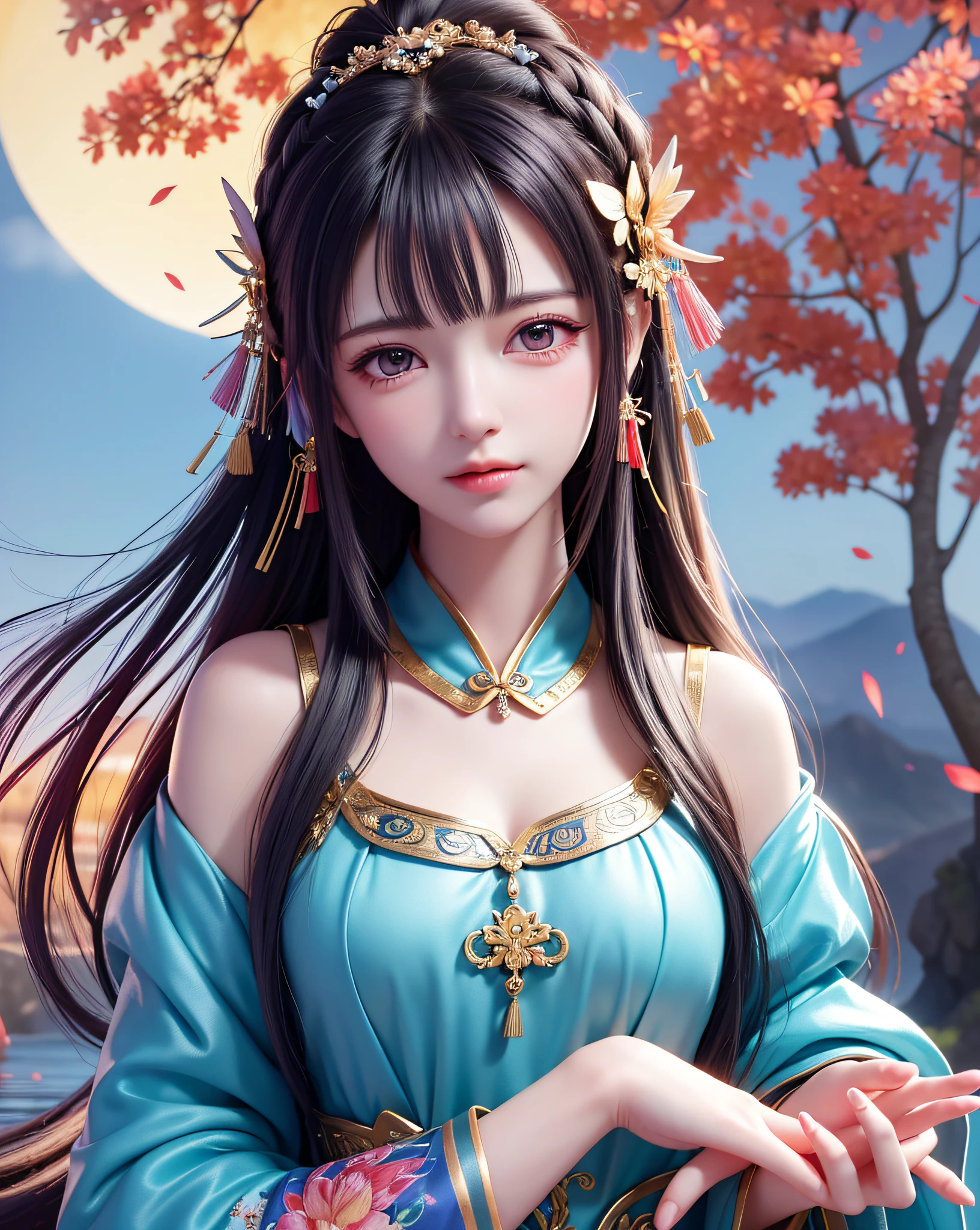 (8k, RAW photo:1.2),best quality, ultra high res,dramatic angle,(fluttered detailed color splashs), (illustration),(((1 girl))),(long hair),(rain:0.9),(hair ornament:1.4),there is an ancient palace beside the girl,chinese clothes,(focus on), color Ink wash painting,(color splashing),colorful splashing,(((colorful))),(sketch:0.8), Masterpiece,best quality, beautifully painted,highly detailed,(denoising:0.6),[splash ink],((ink refraction)), (beautiful detailed sky),moon,highly,detaild,(masterpiece, best quality, extremely detailed CG unity 8k wallpaper,masterpiece, best quality, ultra-detailed),(Lycoris radiata),