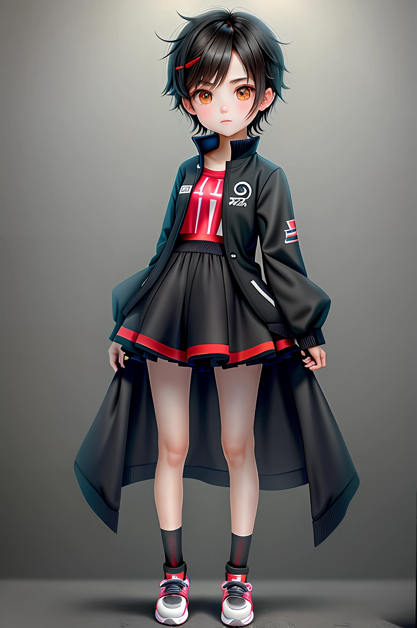 dark-haired girl, sporty outfits,