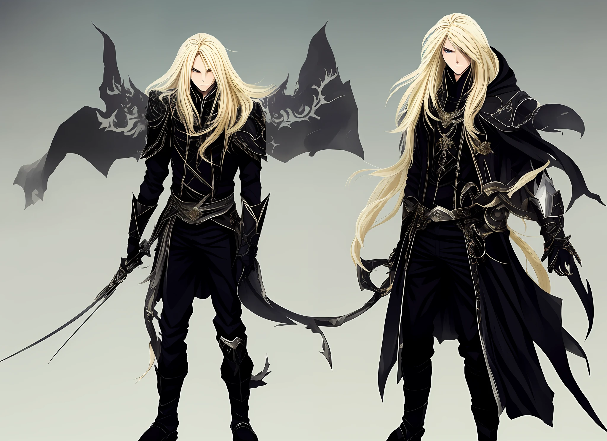 Anime, male, blonde hair, long hair, black weather, gothic, full body, shadow power, straight hair, tidy, royalty, young