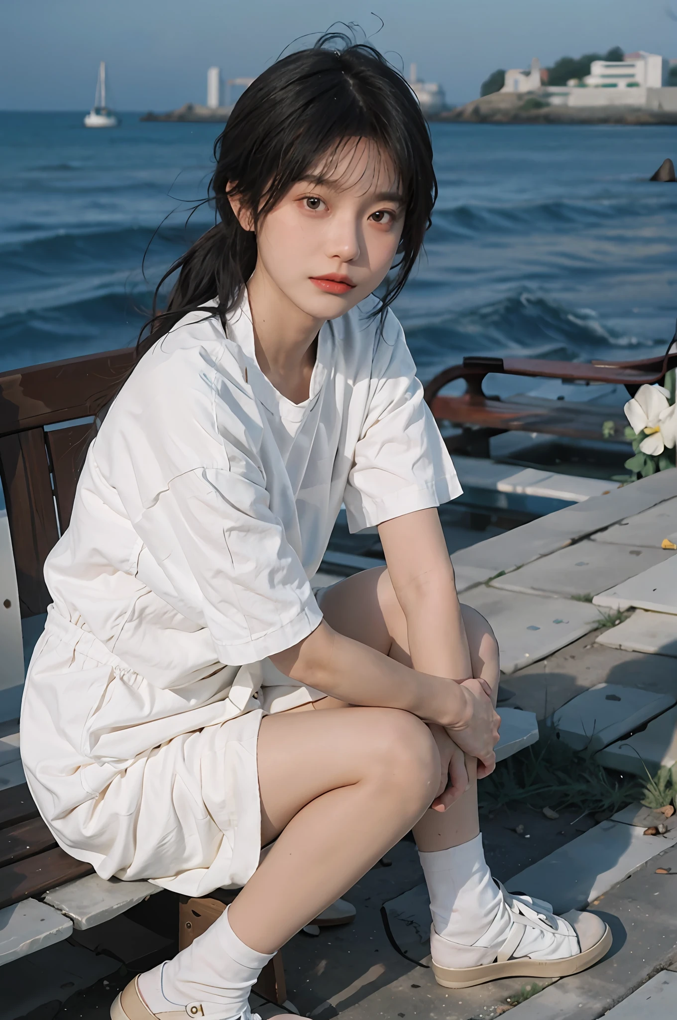 No shoes, white stockings