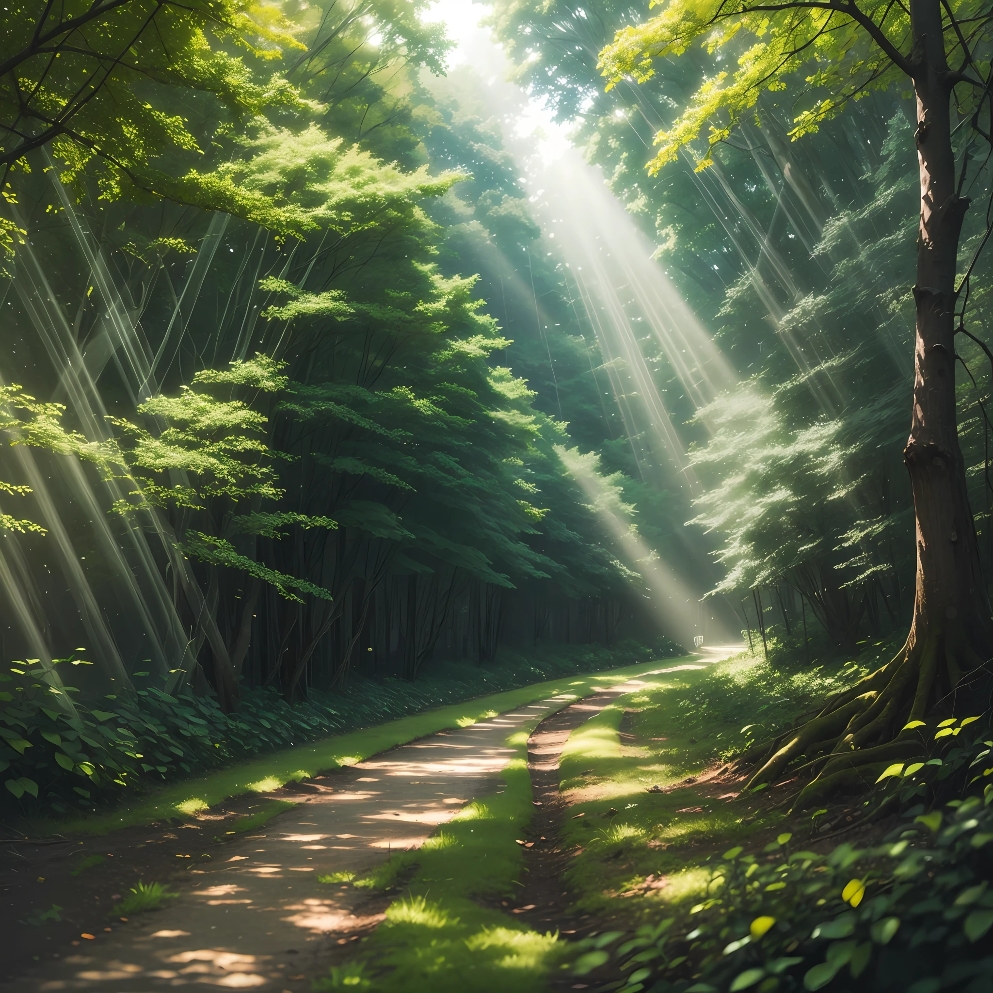 A grid of light that illuminates a path of trees --auto --s2