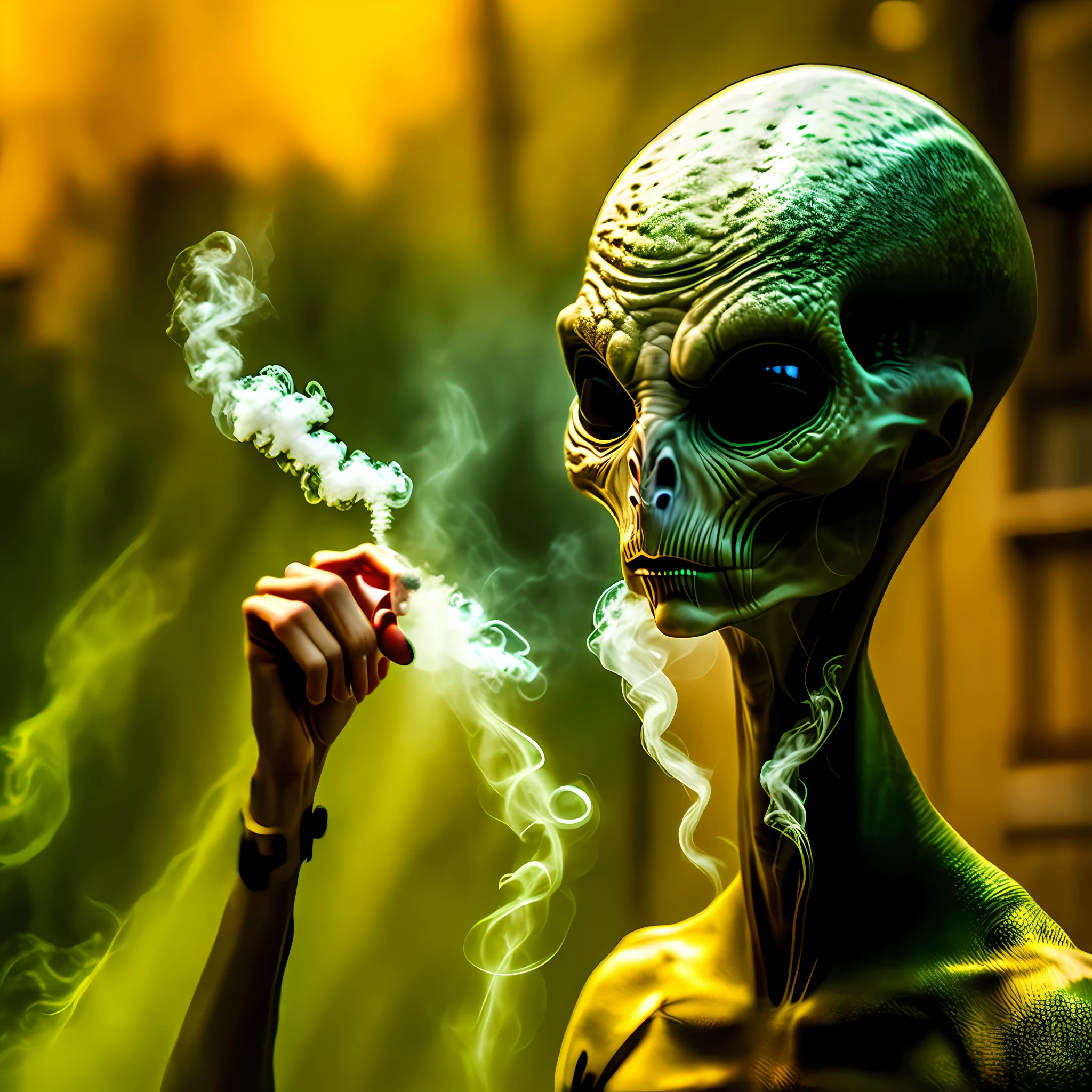Raw photo of ETGrey Alien smoking, candid photo, Realme X50 Pro, slow shutter speed, iphone photography, realism, digital, instagood, instagram, highly processed, megapixel