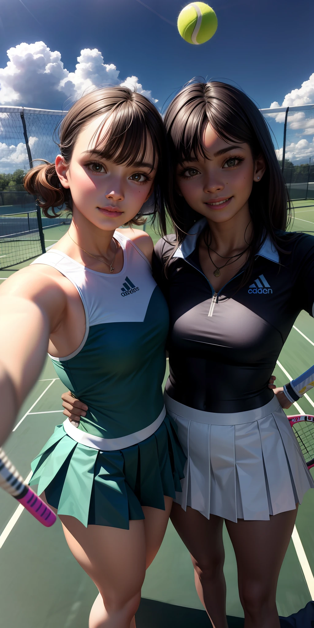 Realistic, 2 women, selfie, tennis
