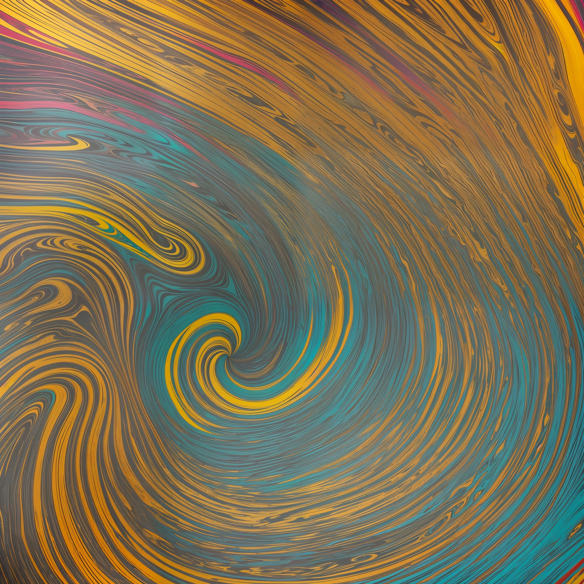 Abstract background of fluid painting with a yellow swirl as the focal point, surrounded by 3D cylindrical cells in vibrant shades of green, black, red, white and gold. The liquid fluid abstract art oozes softly, combining intricate and phosphorescent neon paint, resulting in a bright and radiant painting. The background features a gold marbled paper effect, while the swirling liquids create a unique and dynamic aesthetic. The swirls of "synthistilling" paint add a touch of magic to the composition. The end result is a work of art that embodies the beauty of spilled painting and marbled neon aesthetics, capturing the imagination and illuminating any environment. --auto --s2