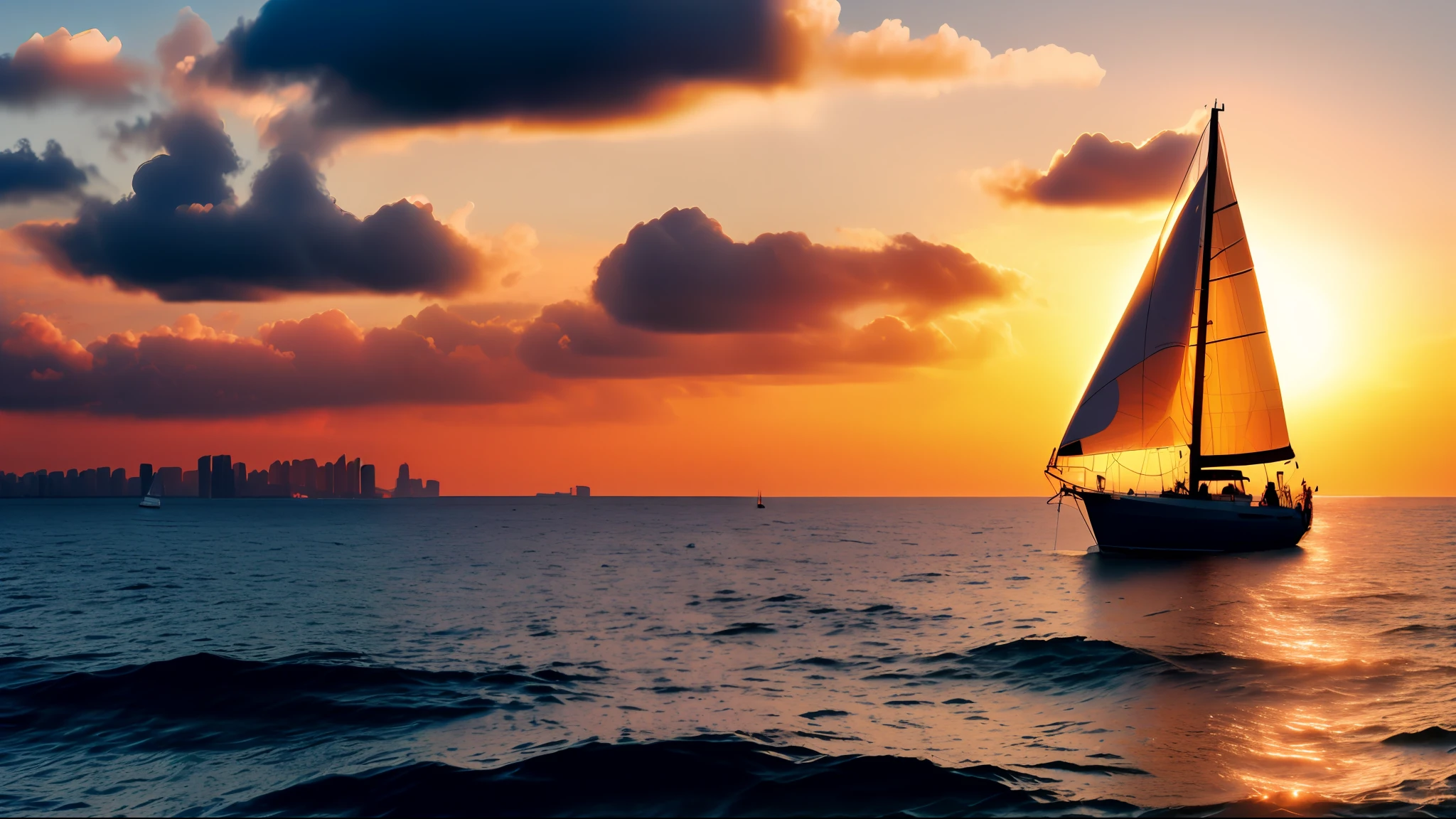 photo, a sailboat in the ocean at sunset (ModernCity style:1)