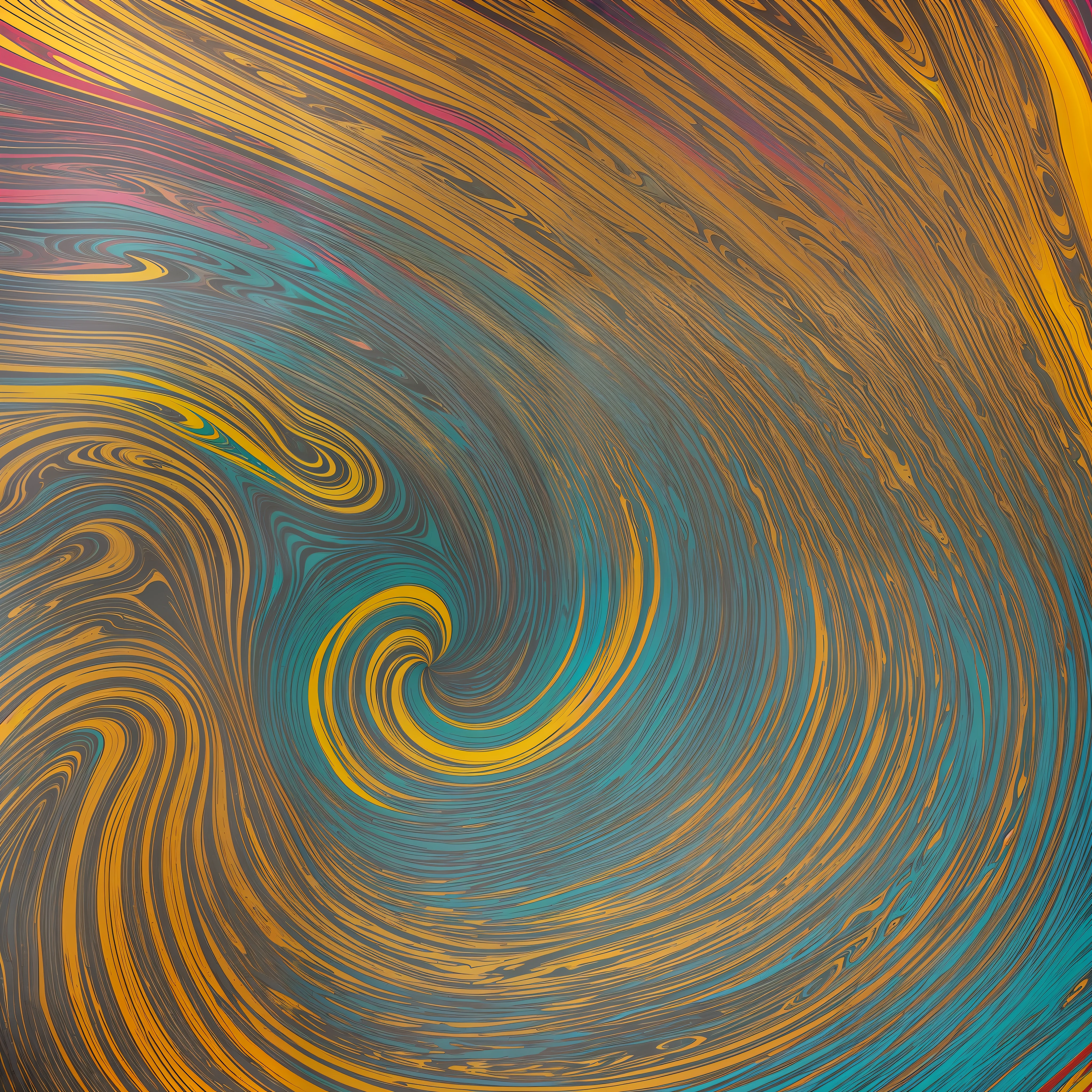 Abstract background of fluid painting with a yellow swirl as the focal point, surrounded by 3D cylindrical cells in vibrant shades of green, black, red, white and gold. The liquid fluid abstract art oozes softly, combining intricate and phosphorescent neon paint, resulting in a bright and radiant painting. The background features a gold marbled paper effect, while the swirling liquids create a unique and dynamic aesthetic. The swirls of "synthistilling" paint add a touch of magic to the composition. The end result is a work of art that embodies the beauty of spilled painting and marbled neon aesthetics, capturing the imagination and illuminating any environment. --auto --s2