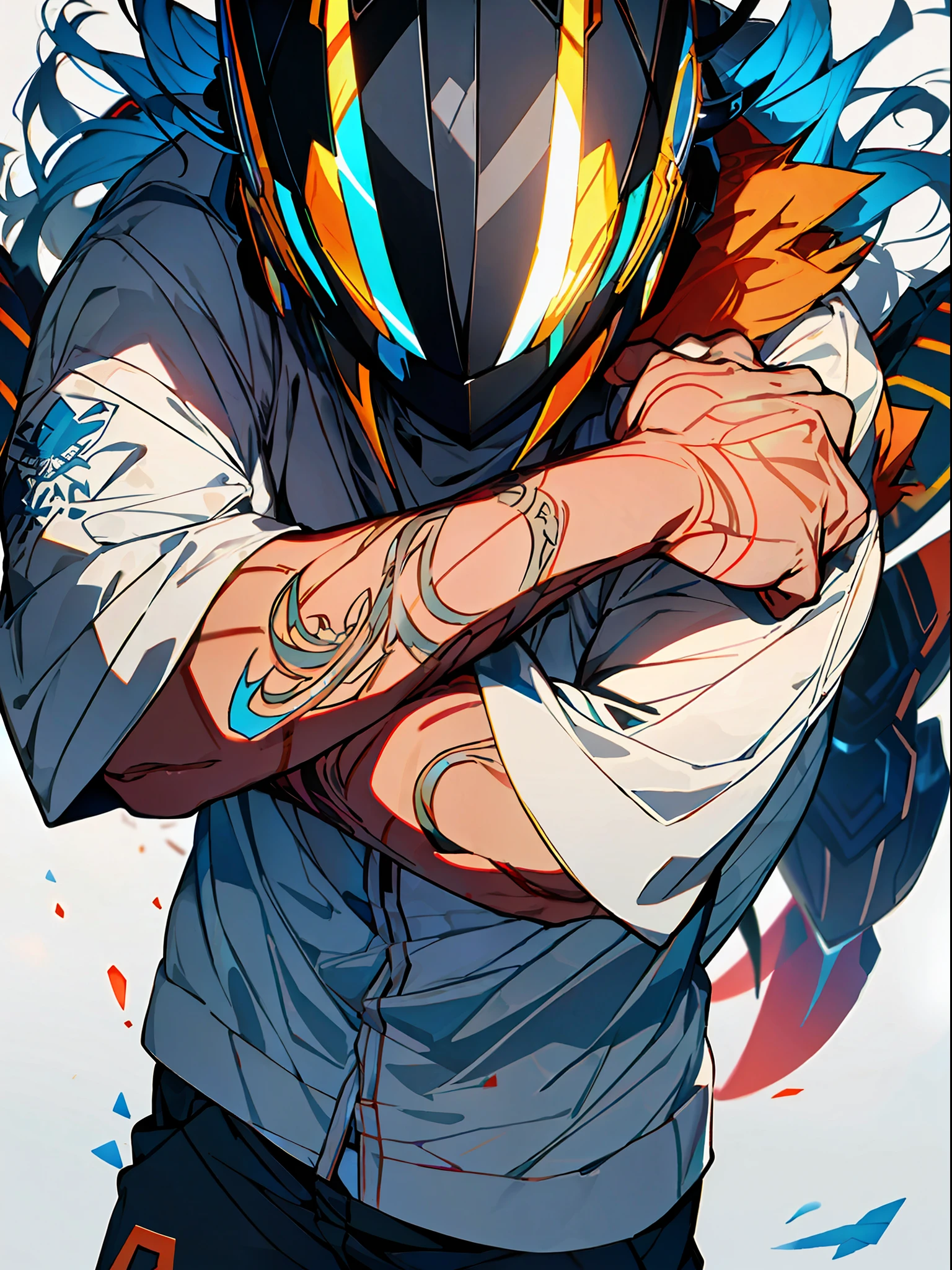 background, mixed-language_text, Japanese letters in graffit ,boys, excellent lighting, sidelighting, (), vhsKeeper,, style GUILTY GEAR -STRIVE perfect ultimate (flat color: 1.3), (magazine_cover: 1.4), (multicolored_background: 1.3), striped_background, card_background, :: comix style by joe madureira :: circular pieces of white metals glued to the arms coming out shimmering yellow glow, , perfect and detailed, ultra detailed shirt with abstract design and with letter print  Japanese in graffiti of the sides of clothing, image of full-body boys fighting alongside you with powerful dragons versus alien creature full of tentacles, with immersive effects, hover effect, background graffiti style tribal tattoo with vibrant colors "HDR ultra" detailed and with focus effect, (masterpiece: 1.2, best quality), (beautiful eyes finely detailed: 1.2),  , ((Solo)), (Finely detailed eyes and detailed face :1.3), in various full-body attack poses, (cute background: 1.2),futuristic costume, super detailed circular metals Clinging to arms and pants, fantastic paintings