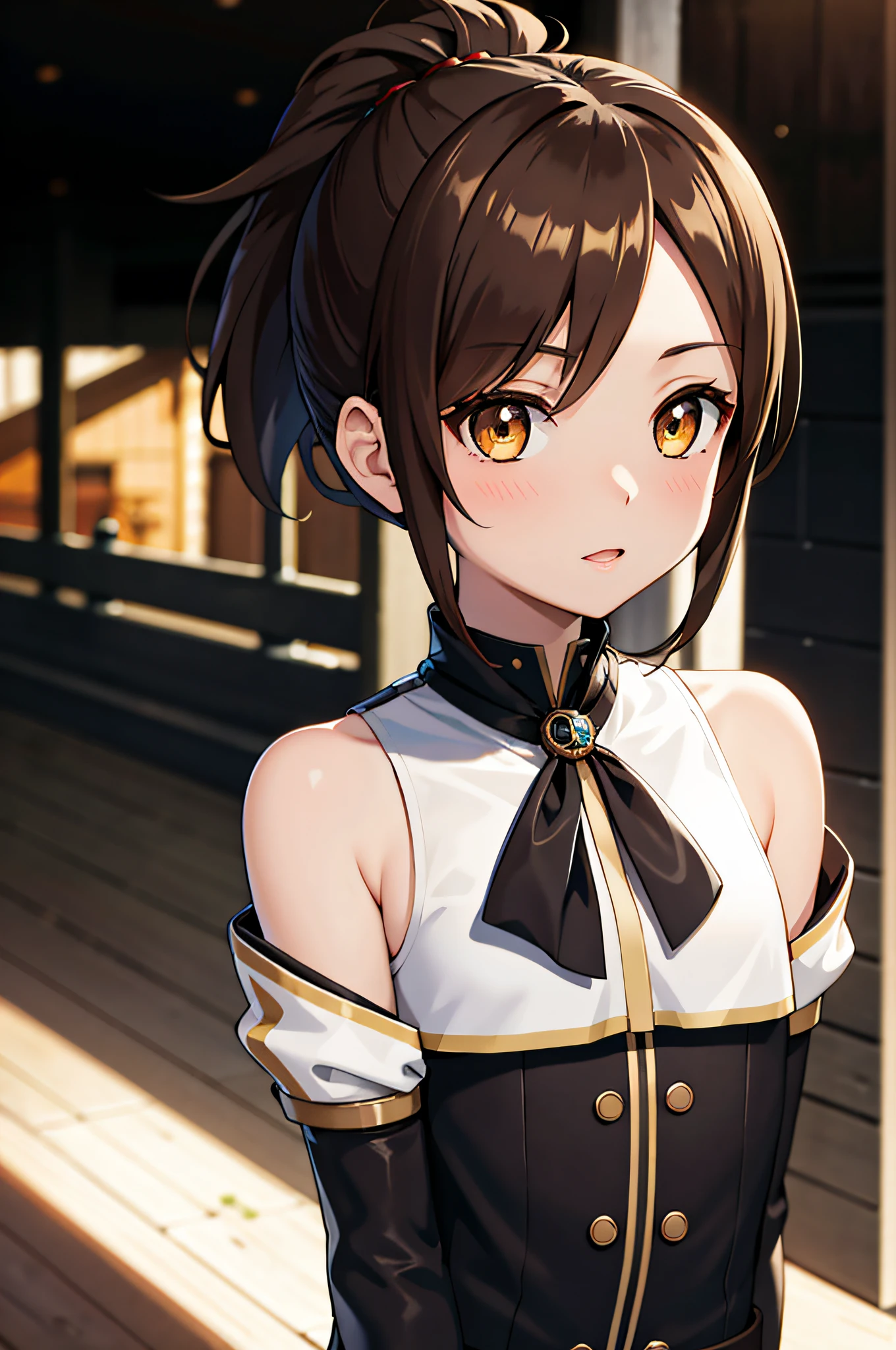MASTERPIECE, BEST QUALITY, ONE GIRL, GIRL, SLENDER, DARK BROWN HAIR, GOLDEN EYES, SHORT HAIR, FOLDED PONYTAIL, FLAT CHEST, INAZUMA, SERAFUK, STEAMPUNK, COGPUNK GEFORCE RTX 3060