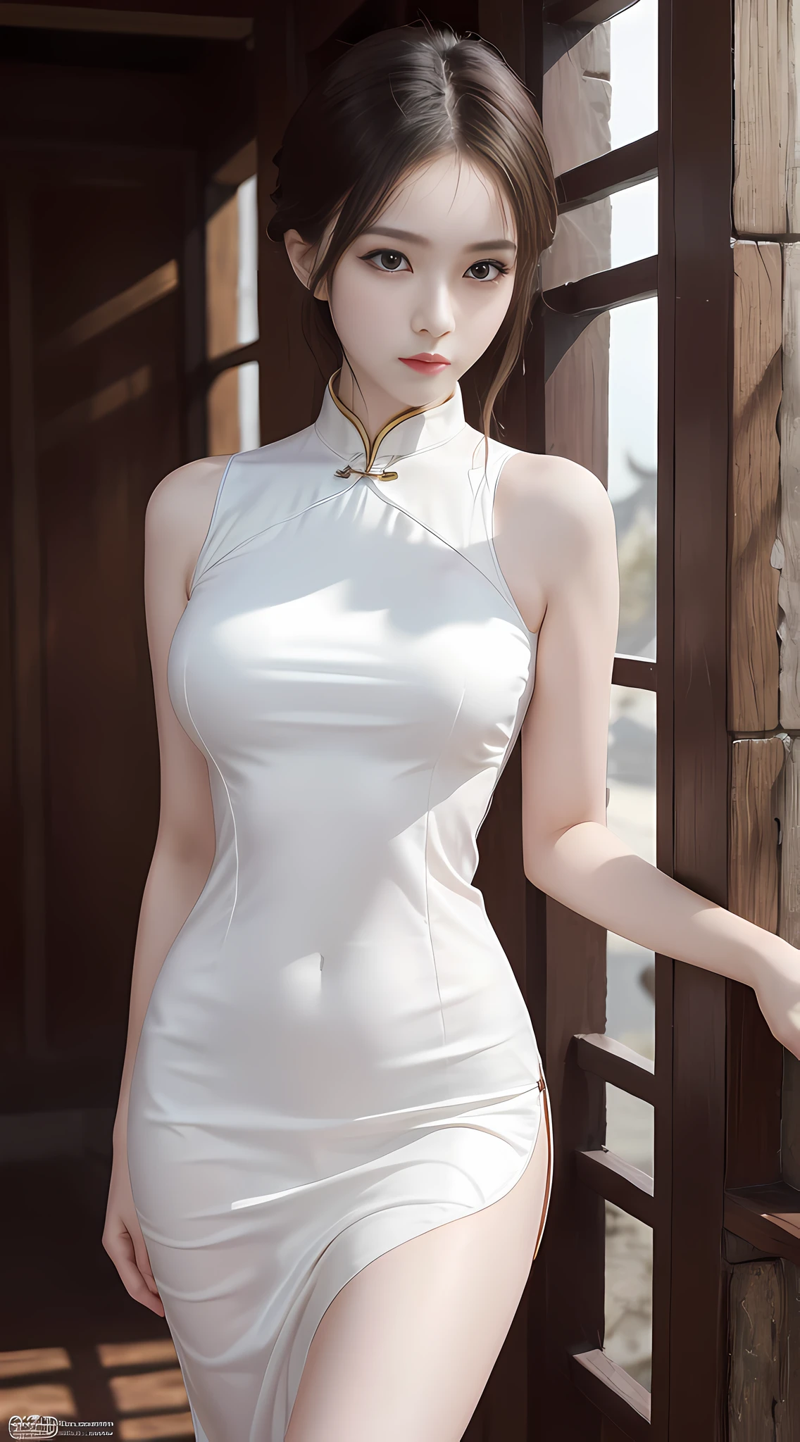 (1girl:1.3), full body, solo, __body parts__realistic skin, pale skin, big breasts, official art, unified 8k wallpaper, super detail, beauty and aesthetics, beauty, masterpiece, best quality, in ancient architecture, soft shadows, cute girl, chinese cheongsam, charm, seduction, sexy figure