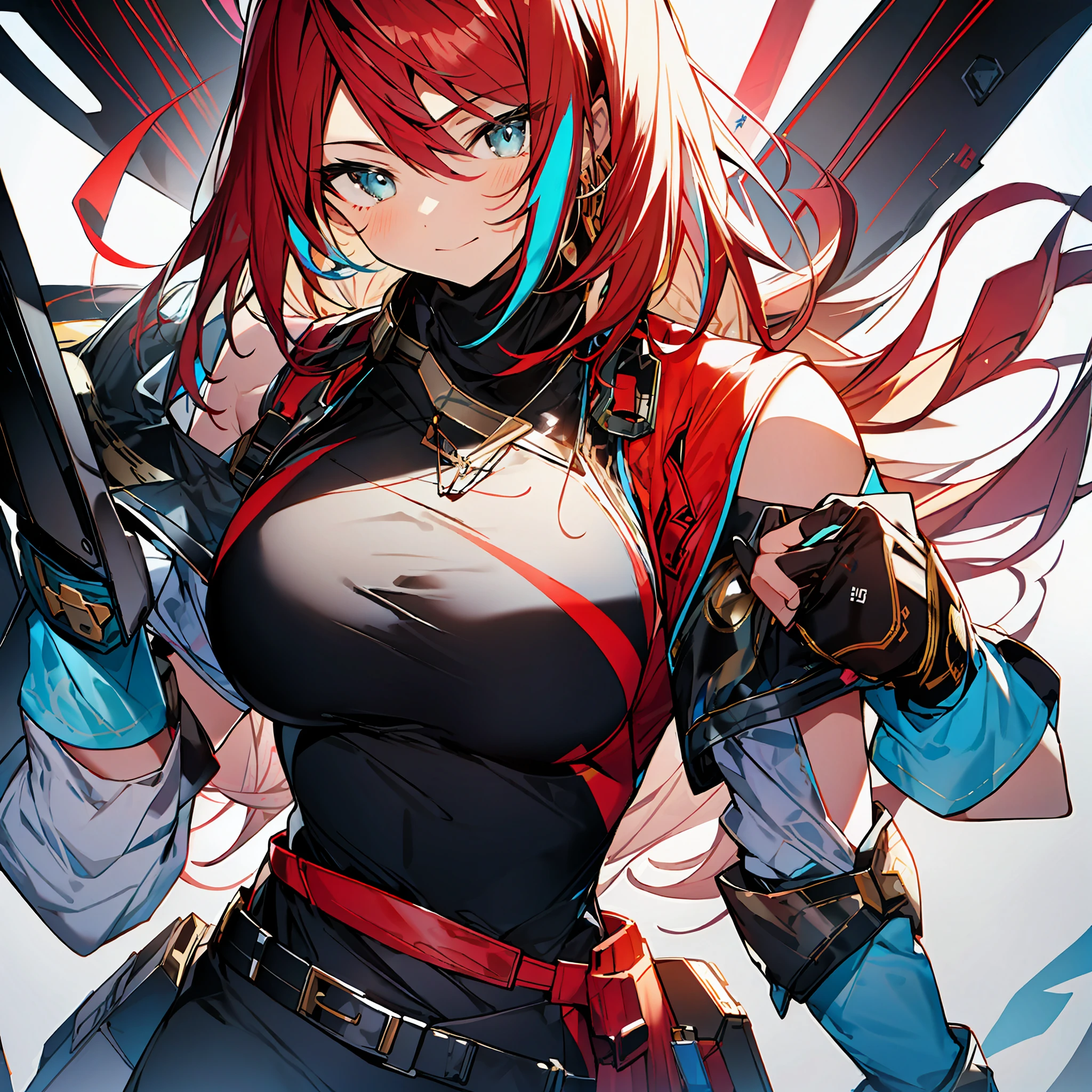background, language_text, Japanese letters in graffit ,girls, long red hair, excellent lighting, sidelighting, (), vhsKeeper,, style GUILTY GEAR -STRIVE perfect ultimate (flat color: 1.3), (magazine_cover: 1.4), (multicolored_background: 1.3), striped_background, card_background, :: comix style by joe madureira :: circular pieces of metals glued to the ultra detailed arms coming out sparkling shine, , perfect and detailed, ultra detailed shirt with abstract design and with print of Japanese letters in graffit of the sides of the clothes, image of girls with big breast, on top of a futuristic motorcycle, with immersive effects, hover effect, background style graffiti tribal tattoo with vibrant colors "ultra hdr" detailed and with focus effect, (masterpiece: 1.2, best quality), (beautiful eyes with huge eyelashes finely detailed: 1.2), , ((Solo)),  (Finely detailed eyes and detailed face :1.3), in various full-body attack poses, (cute background: 1.2),futuristic costume, super detailed circular metals Clinging to the arms and pants, fantastic paintings