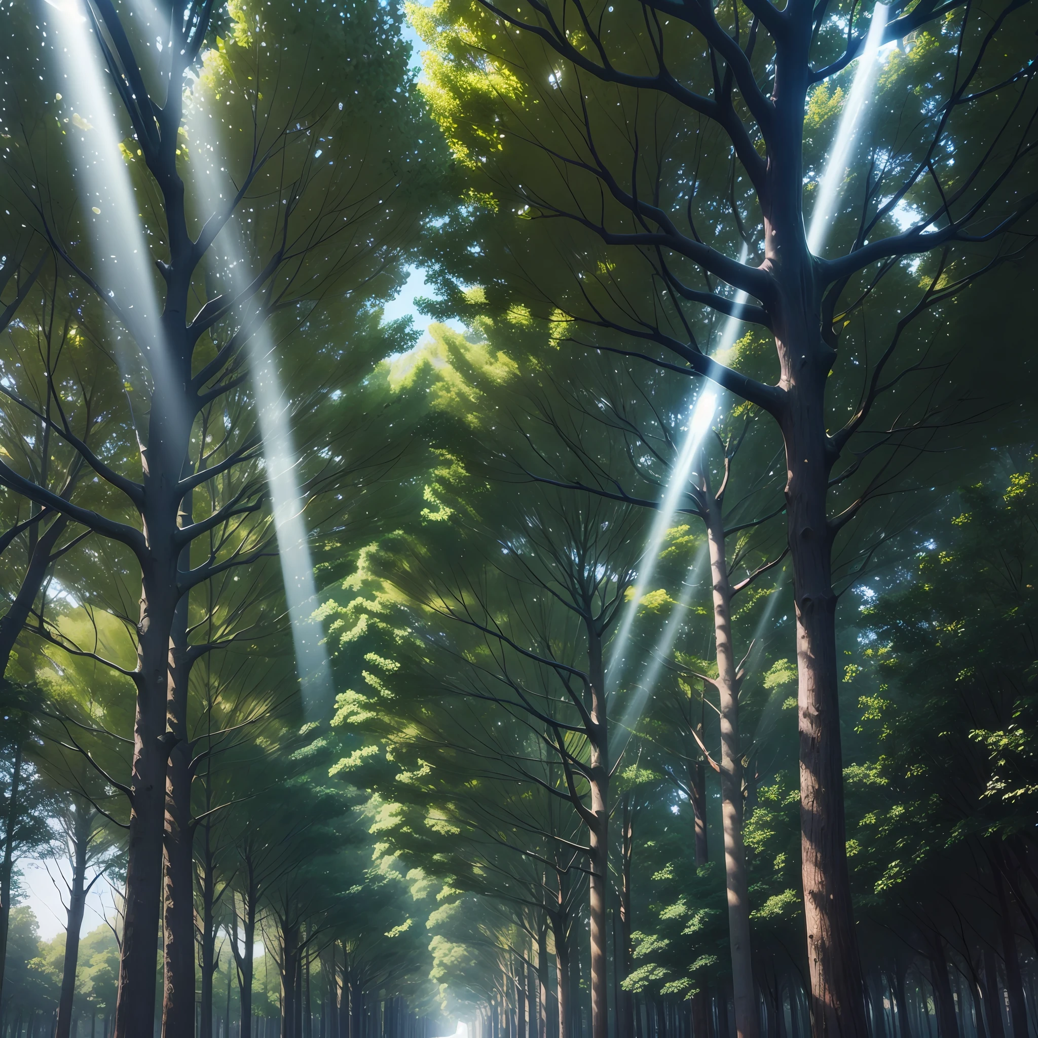 A grid of light that illuminates a path of trees --auto --s2