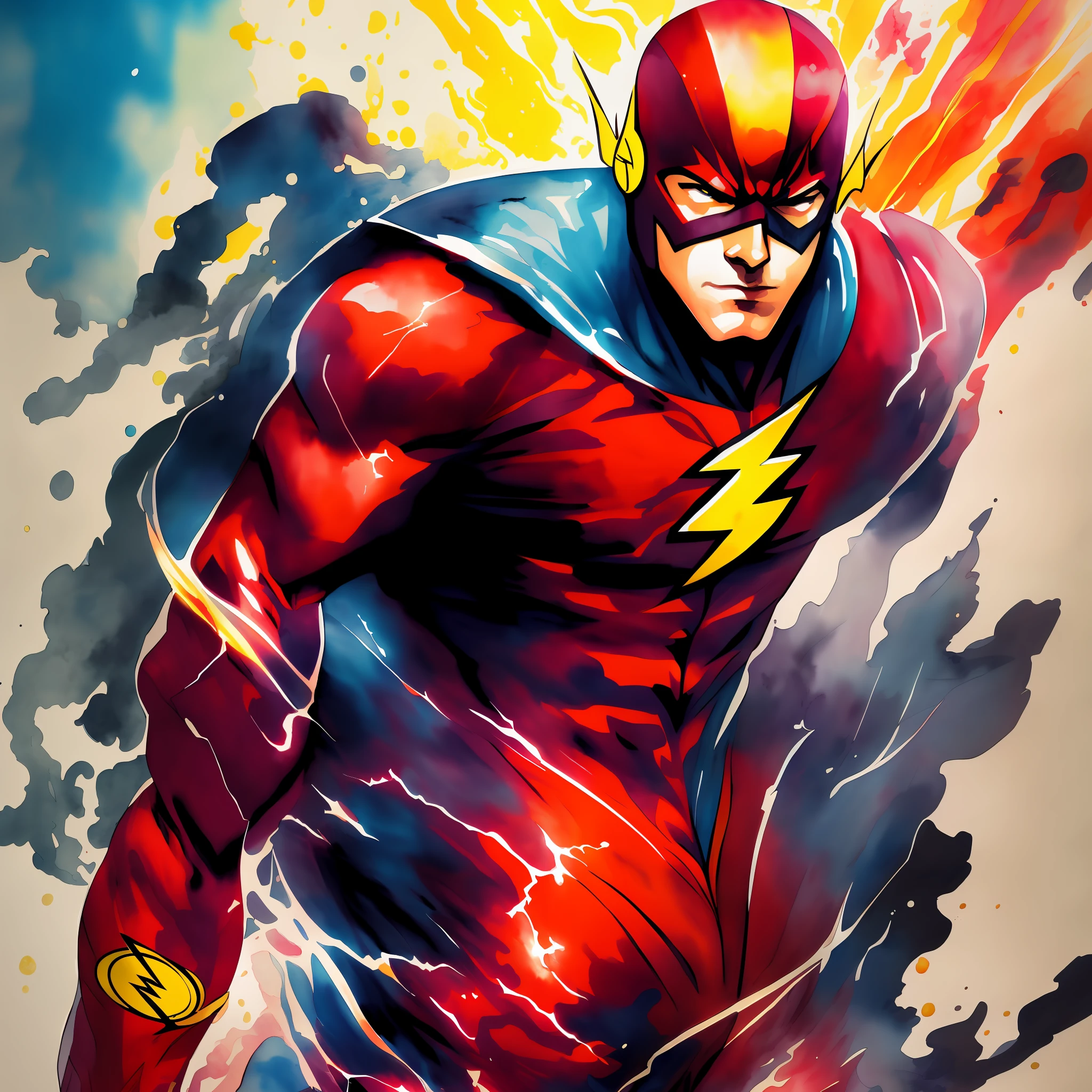 Flash DC, comic style, watercolor, splash art, hq, extreme detailed, amazing art --auto --s2