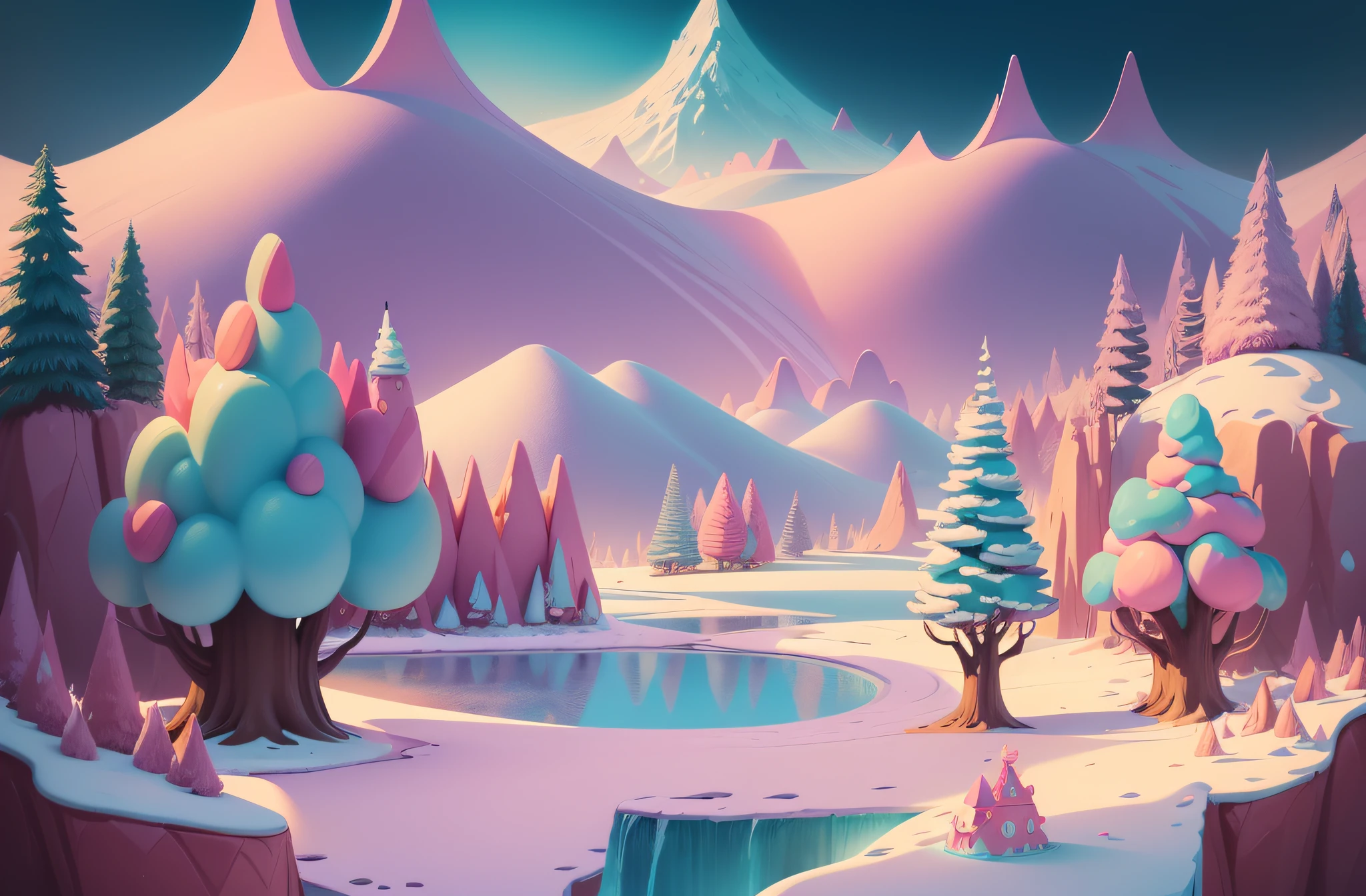 cartoon landscape with trees and mountains royalty illustration, candy forest, 2d game background, 2 d game art background, mobile game background, candy land, videogame background, background art, Candyland, 2d game asset, stylized background, background artwork, desert background, 2 d game environment design, 2 d game assets, 2d game art, 2 d game art , ice cream land, ice cream, candy tree , cotton candy tree, cotton candy cloud ,chocolate river, allice in the wonderland. Using a vibrant color palette, create an enchanting and detailed illustration of a whimsical Cartoon Fairy Tale Landscape Candy Land, featuring towering candy mountains, a magical forest with candy trees, flowing chocolate rivers and fluffy marshmallow lakes, charming gingerbread houses and candy cottages, delightful sweet characters, balloon-filled skies, and playful activities throughout the land. Clean vector, illustration. gummy bears, mystical creature with candy like body --auto --s2