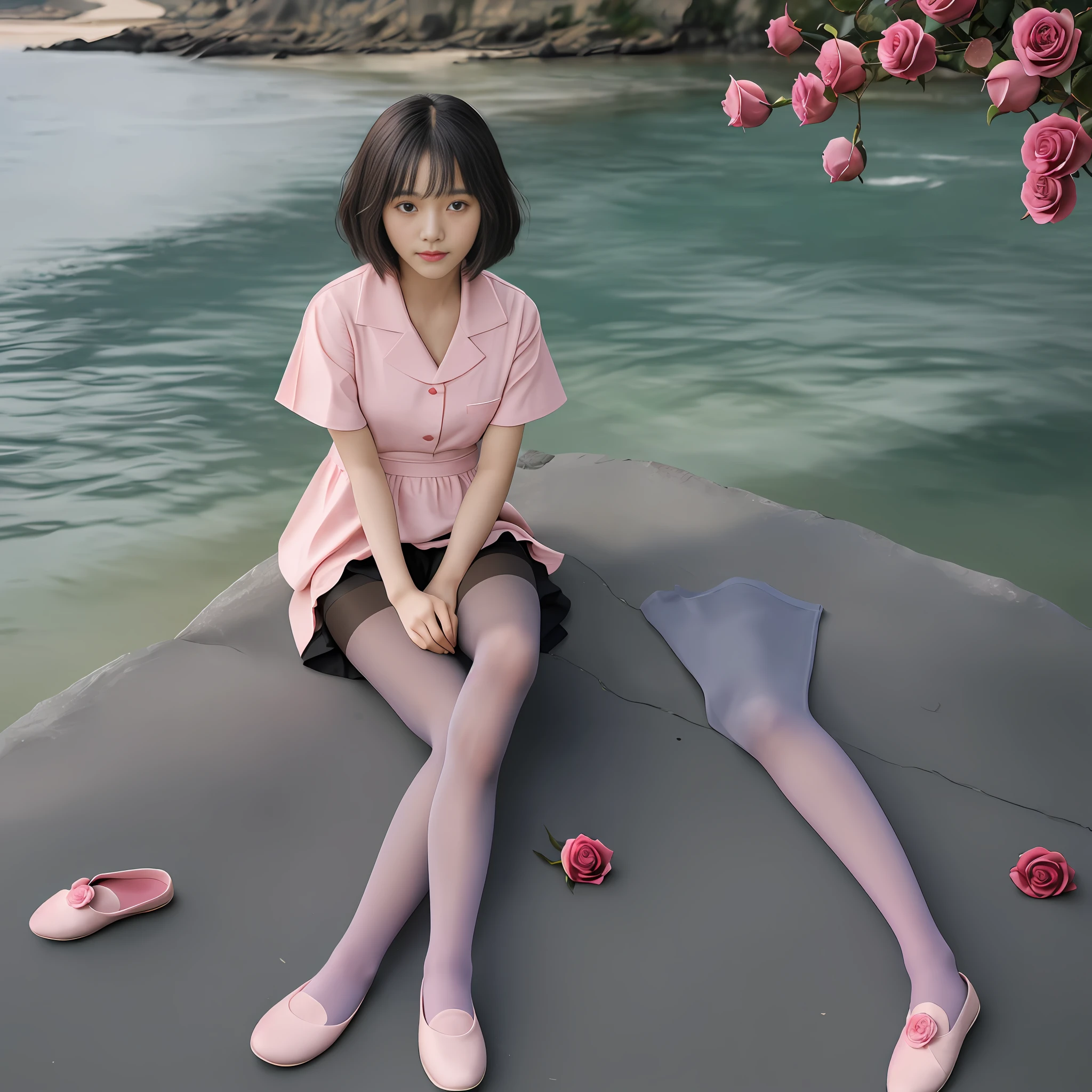 杰作级别的，最高画质，小萝莉，，school swimsuit,slipper，双马尾,sitting on ground,beach,全身，((萌态十足,cute))，性感，蓝色长发，大胸部,超透视，(thighband pantyhose,pink pantyhose:1.3)，,,((textured skin, anatomically correct, masterpiece, UHD, ccurate, high details, super detail, high quality, best quality, highres, 1080P)),outdoors,(，皮肤光泽，皮肤质量,full body:1.6)(14 years old:1.3), (Loli), (Fair Skin, (Beautiful Girl: 1.5), (Skin Quality: 1.5), (Glossy Skin: 1.3), (Beautiful Girl), (Superb Body), Short Hair, (Straight Hair), ((rose Hair)), Hair with Beautiful Details,柔和光，