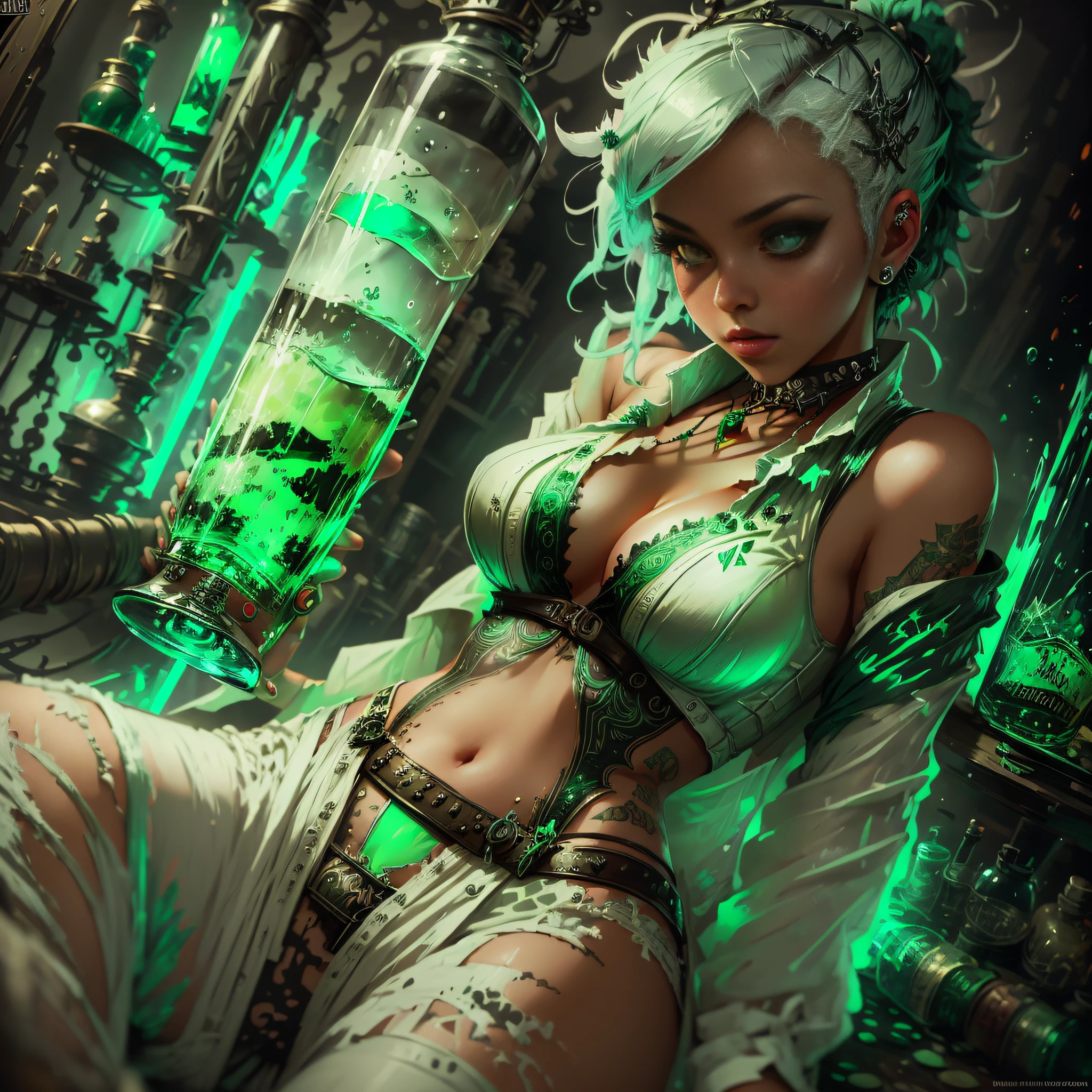 AbsinthePunkAI 1girl, sexy white clothes, bottom-up vision, punk hair, cinematic, ultrasharp