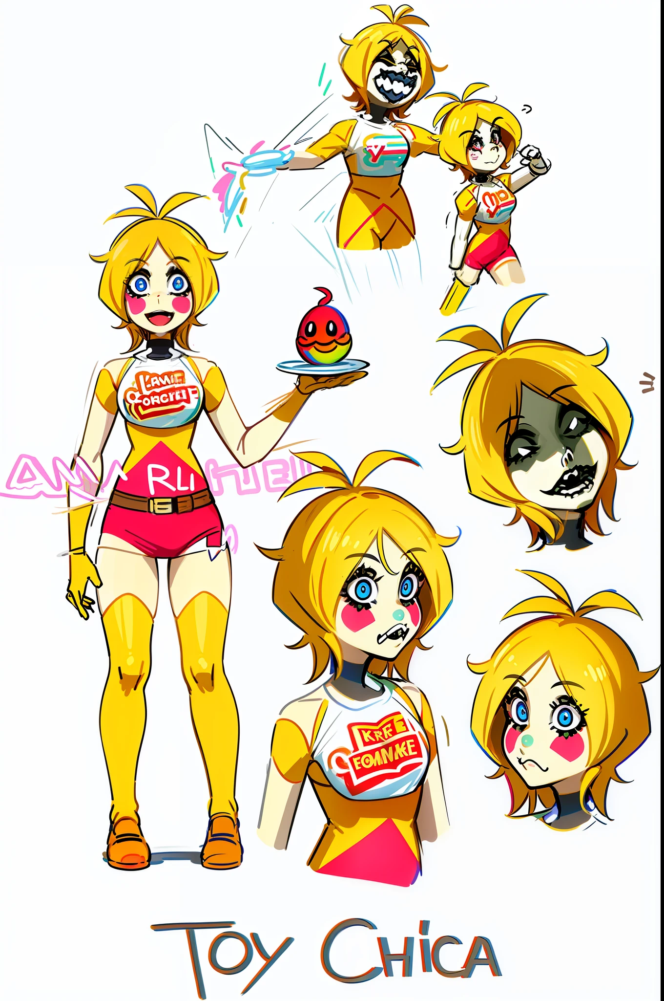 a close up of a cartoon character with different expressions, cutecore clowncore, y 2 k cutecore clowncore, character reference, female protagonist 👀 :8, fullbody commission for, fnaf, anime character reference sheet, reference model sheet, character reference sheet, reference sheet, full body adoptable, high quality model sheet, reference art, [ character design ]
