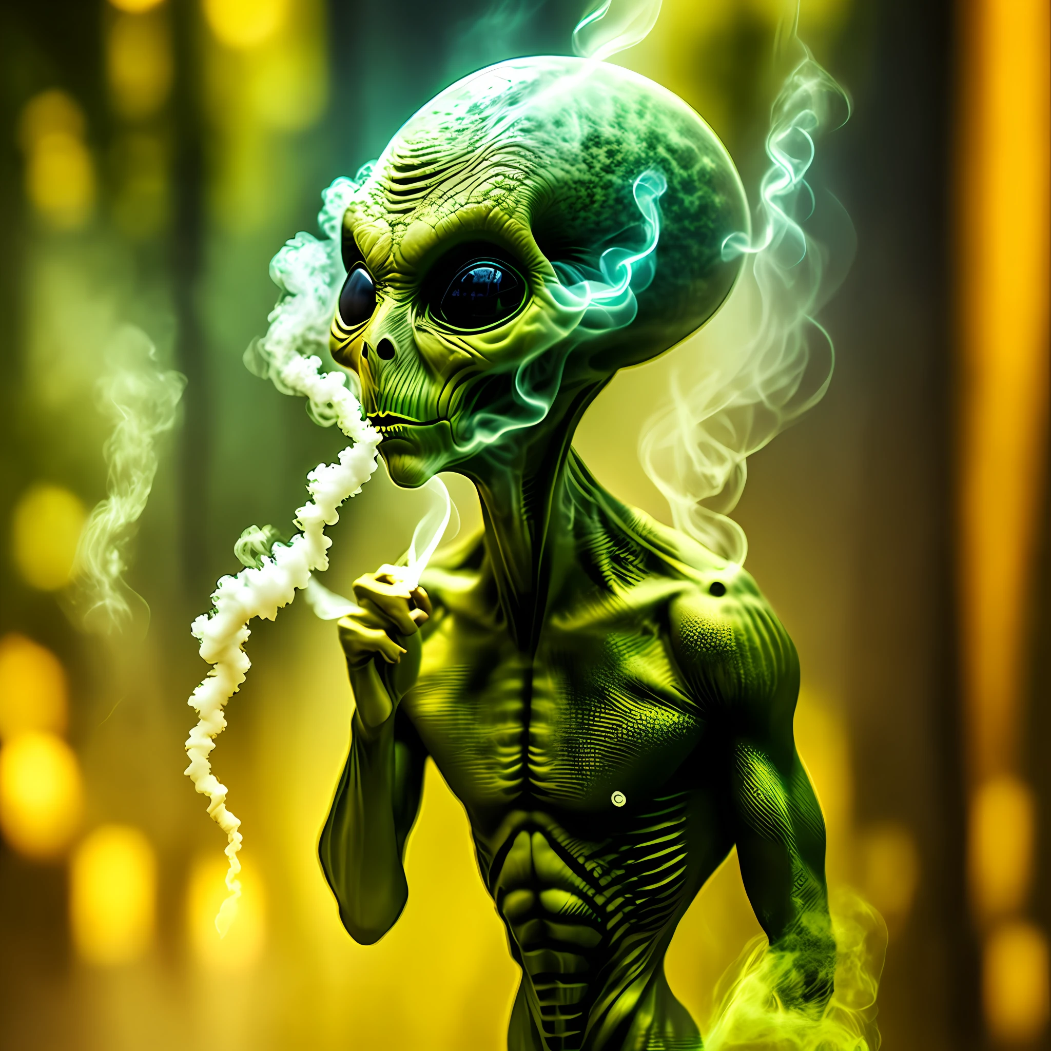 Raw photo of ETGrey Alien smoking, candid photo, Realme X50 Pro, slow shutter speed, iphone photography, realism, digital, instagood, instagram, highly processed, megapixel