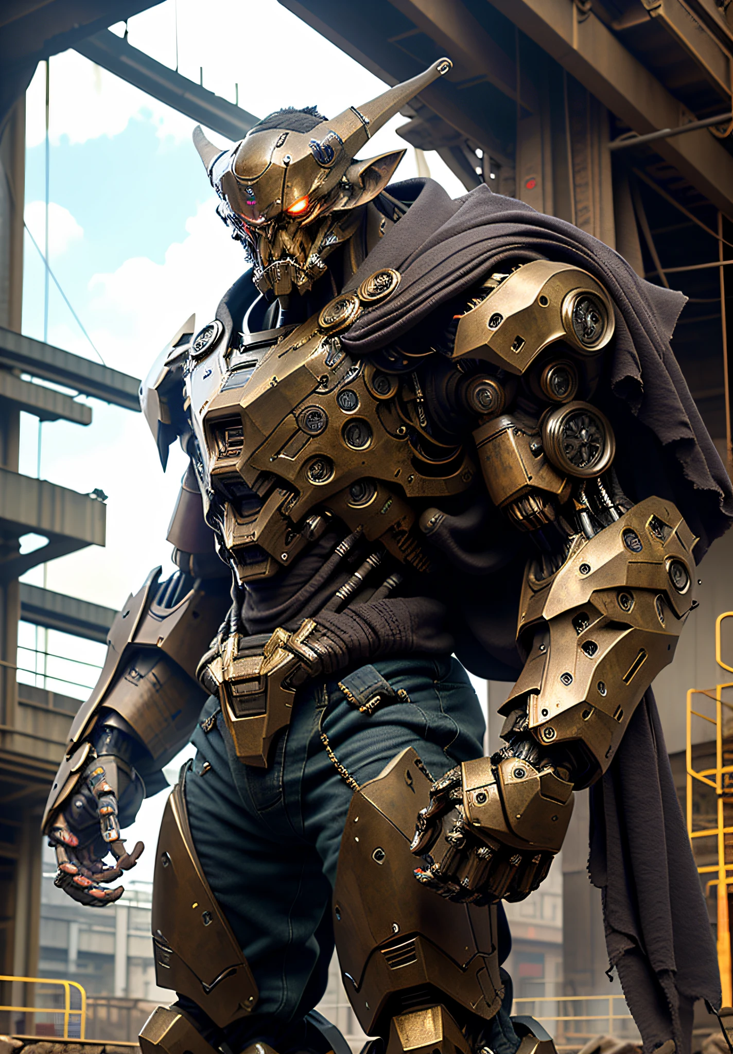 masterpiece, best quality, 1boy, orc, male focus, mecha, robot, science fiction, solo, black background