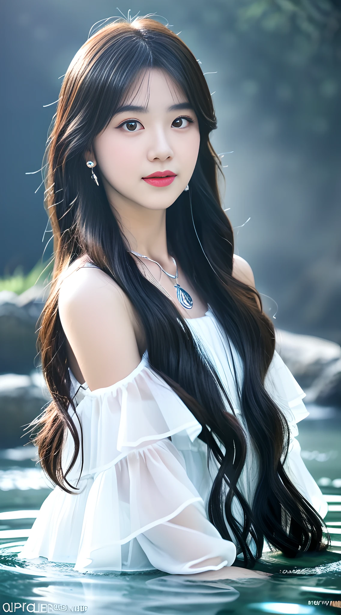 A pair of watery big eyes, loving pupils, [shy], long hair, master works, best picture quality, super high resolution, higher quality, beautiful girls, women, heart-shaped hair accessories, 8k resolution, hot girls, students, beautiful eyes, blush, thin shoulder straps, dusk, oasis ((waterfall characters in water)), magic ring, volumetric light, cinematic lighting, natural light.
Snow Moon Law Moon Girl Light Shoulders, Solo, Crystal Clear Water Splash Perfect Reflection, Eyebrow Pattern, Beautiful Black Eyes, Floating Water Splash, Black Water Droplet, Beautiful Glow, Best Quality, Illustration, Masterpiece, Best Production, Best Quality, Highly Detailed, Extremely Detailed CG, Lighting, Cute, Tyndall Effect, Burning Splash Wrapped, Light Shoulders, Depth of Field, Black Water, Super Moe, Shining, Beautiful
The, delicate facial features, cute, black water particle special effects, dreamy, floating
Black glowing particles, burning hair, necklace
((Masterpiece)), ((Highest Quality)), exquisite CG, blue-purple tone, sweet
