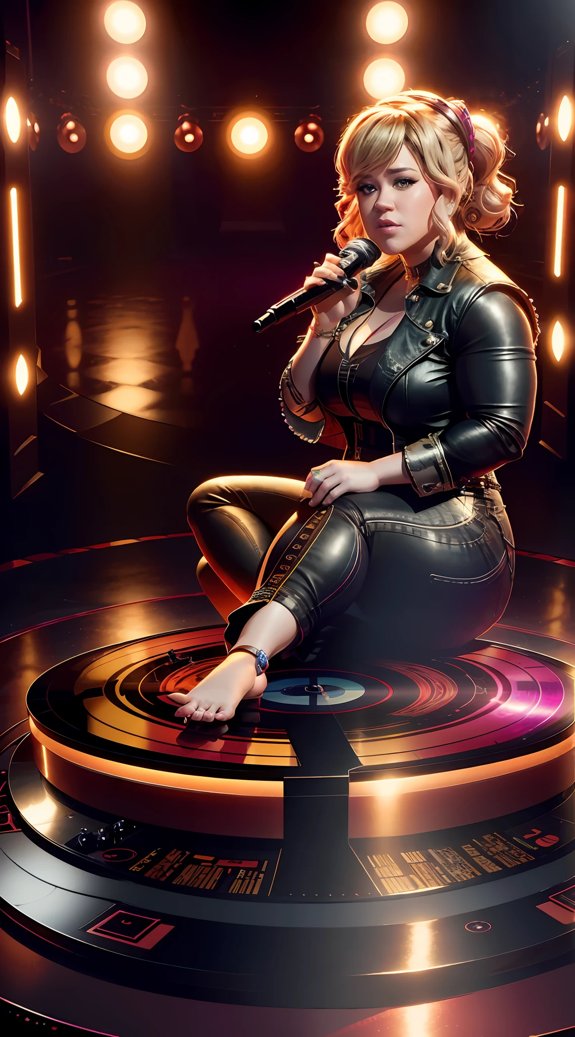 Kelly Clarkson
, looking at the audience, full body in high definition with a vinyl record for the footrest in an excellent evolution 8k (( Miniature toy for collection))